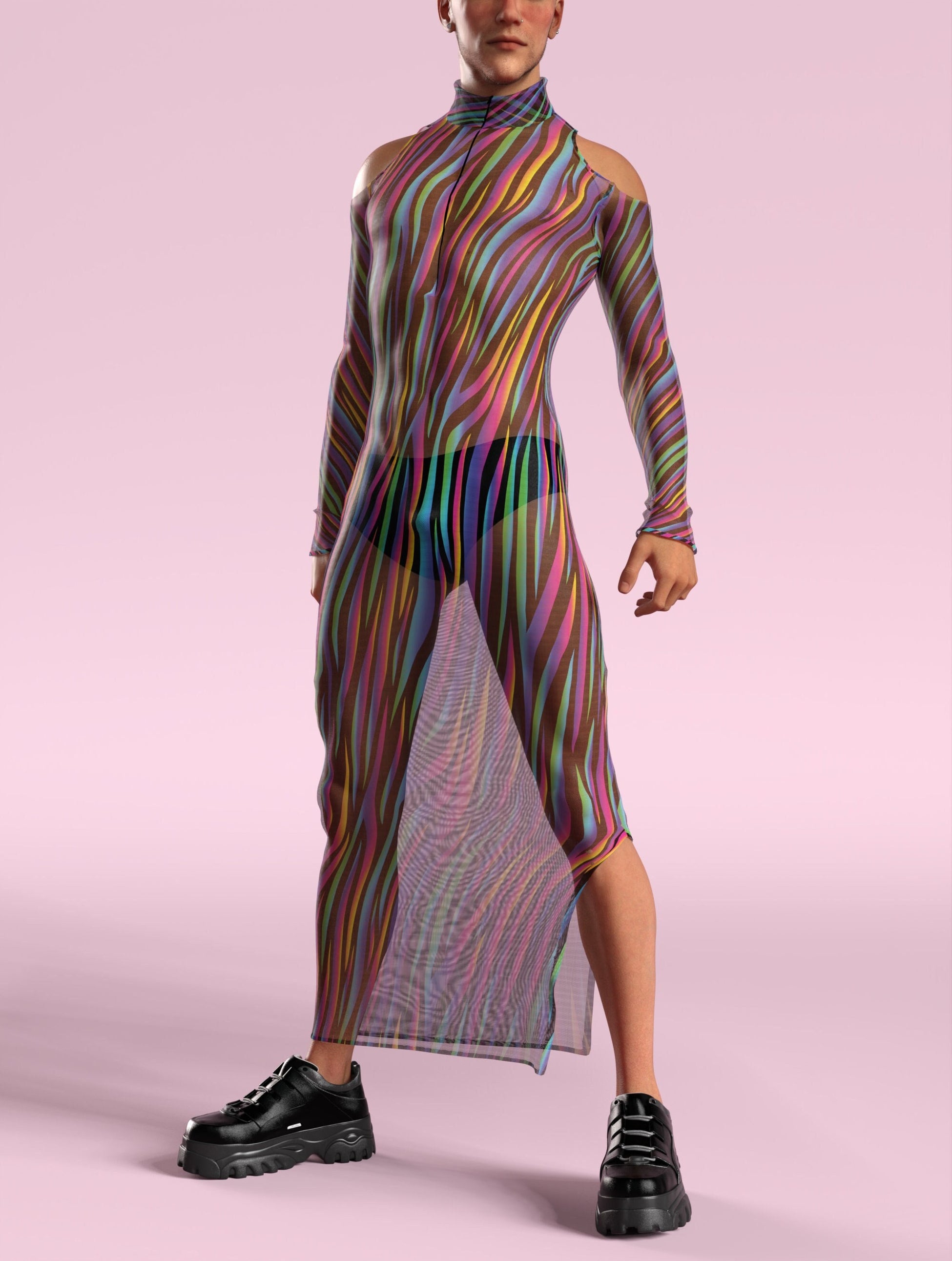 Chroma Carnival Mesh Male Bare Shoulder Dress 2