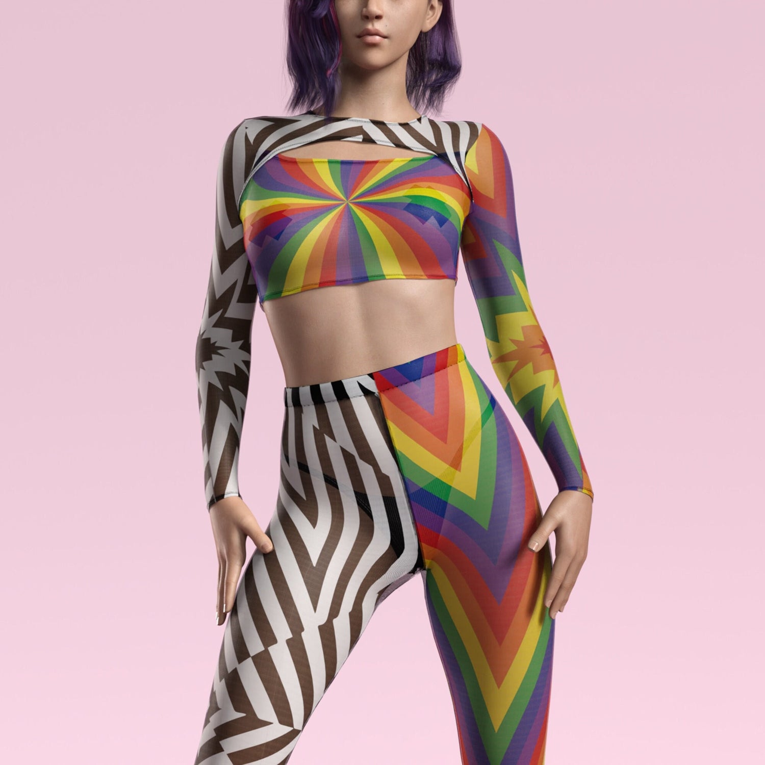 Dazzle Delight Mesh Leggings Set Rainbow