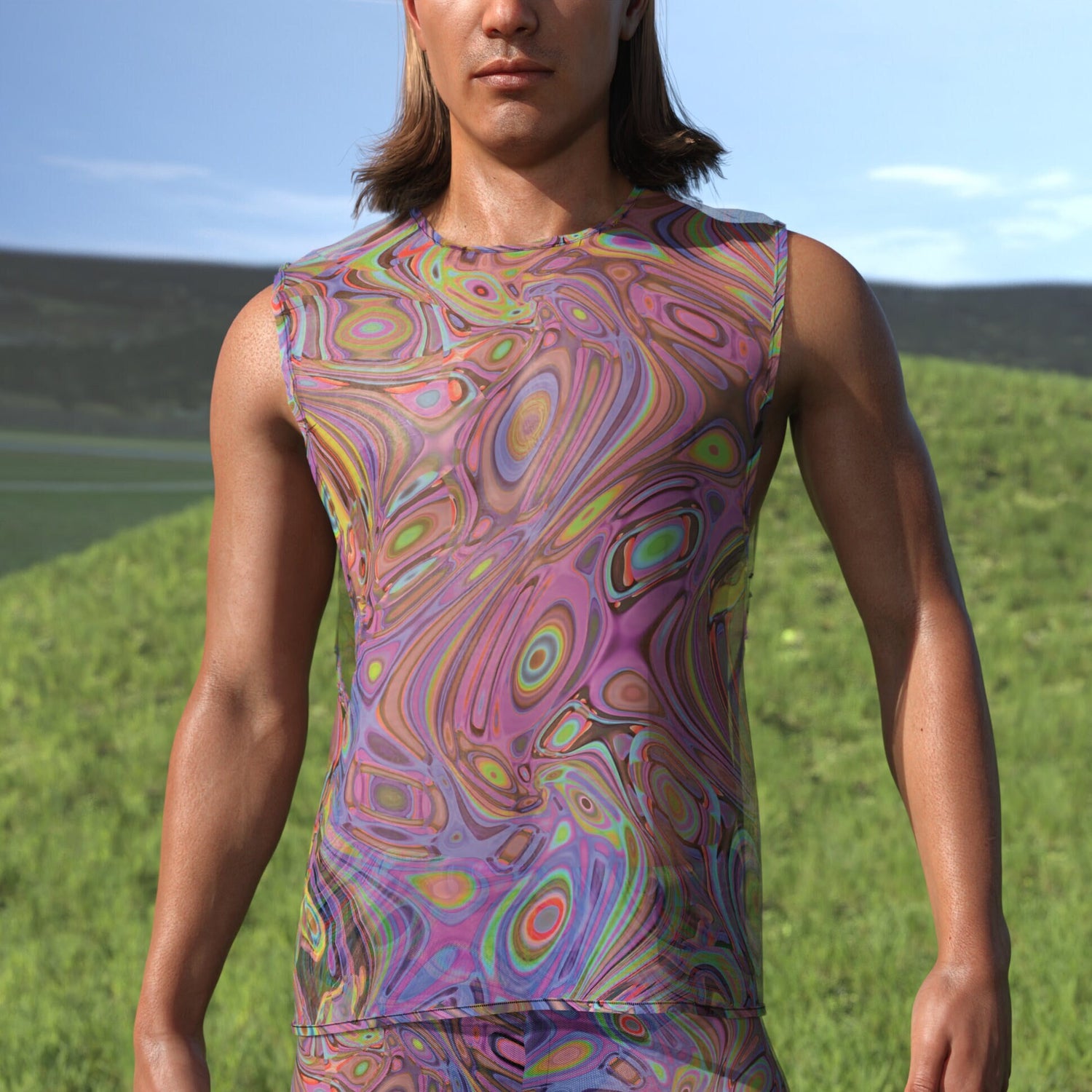 Beyond Thought Mesh Male Muscle Top Purple