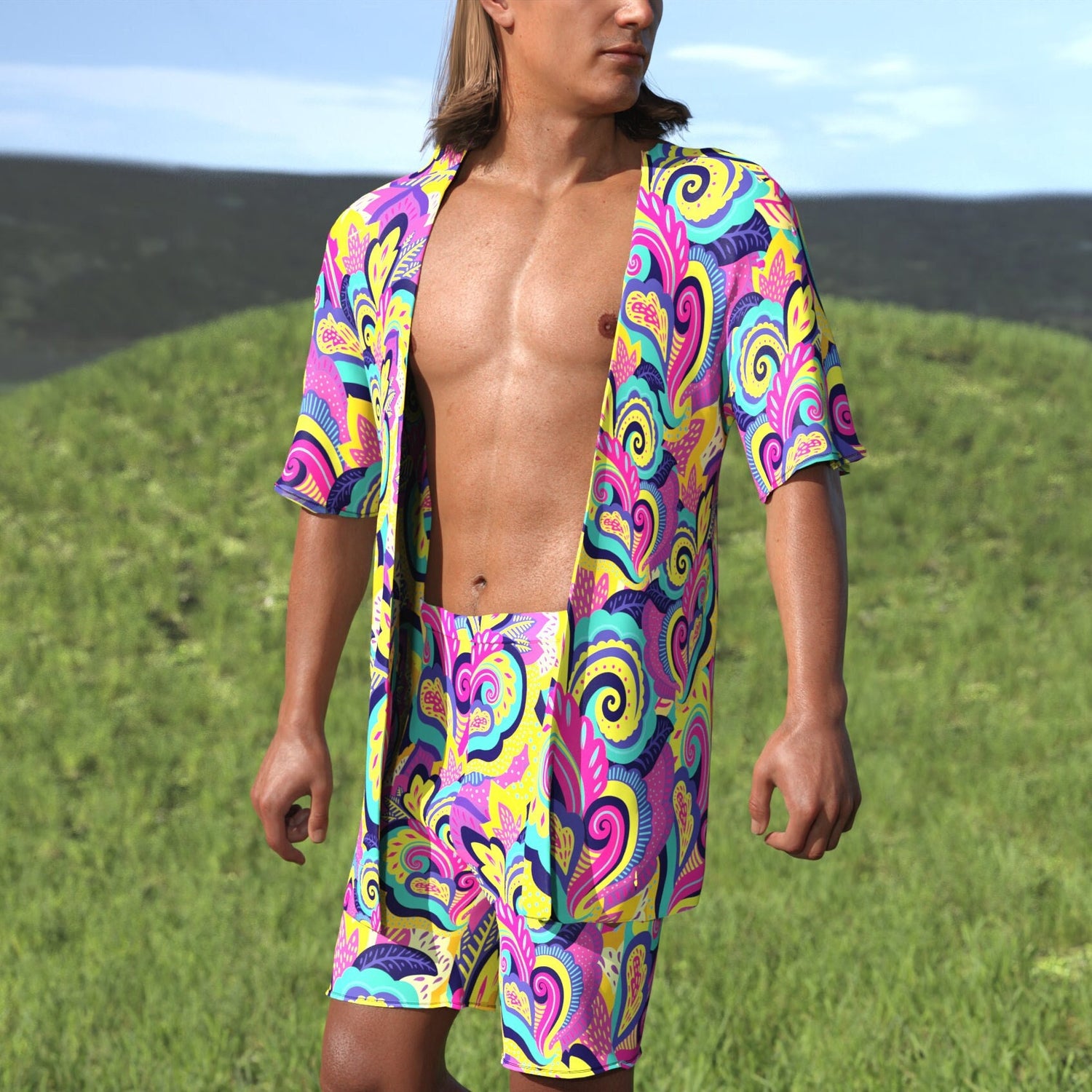 Summer Blossom Male Half Robe Set Rainbow