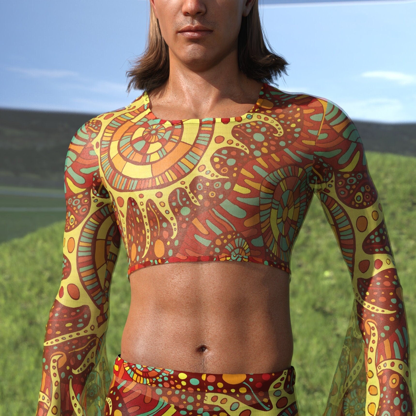 Panajay Mesh Male Bell Sleeve Top 2