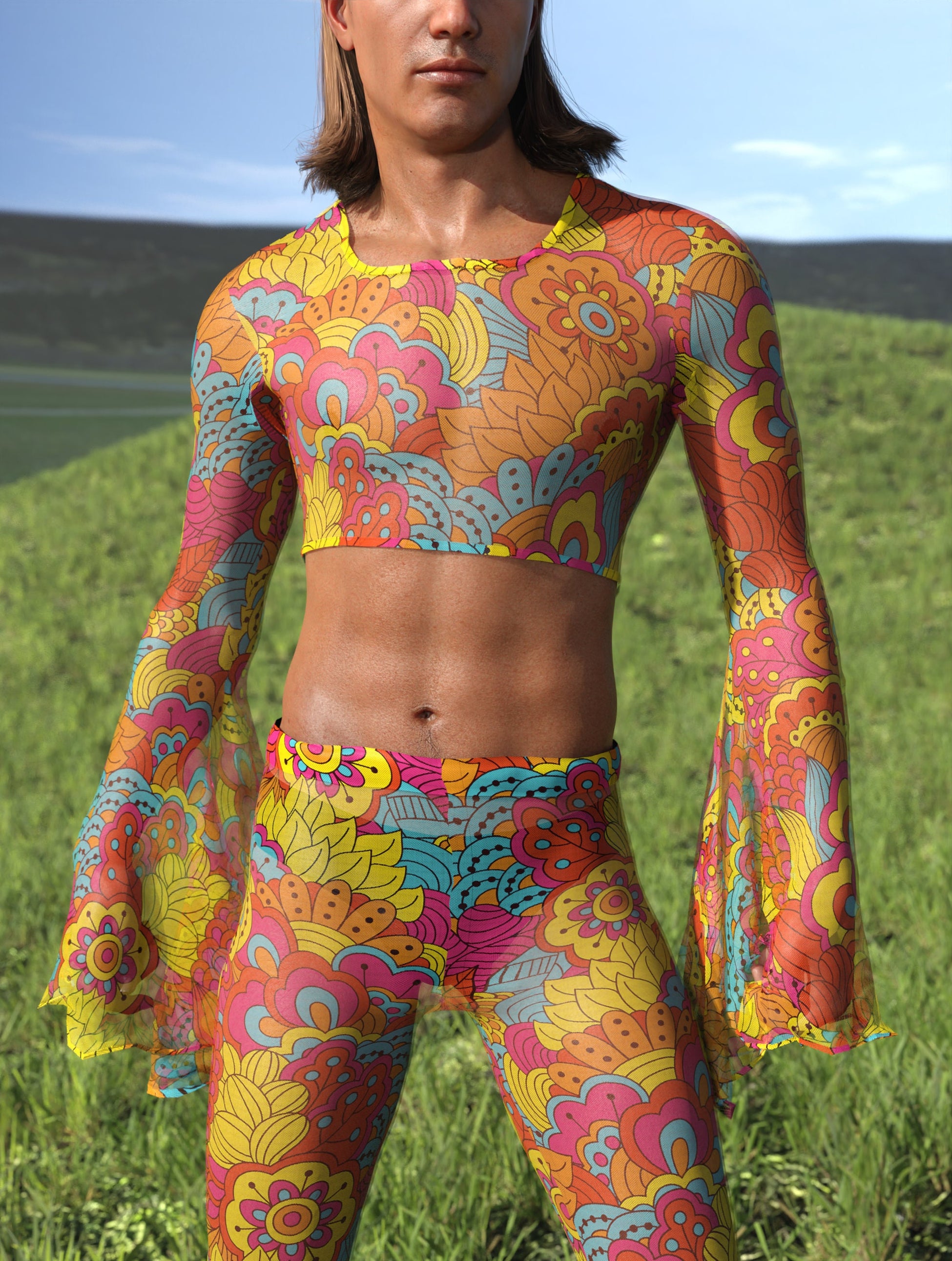 Nature's Wonder Mesh Male Bell Sleeve Top 1
