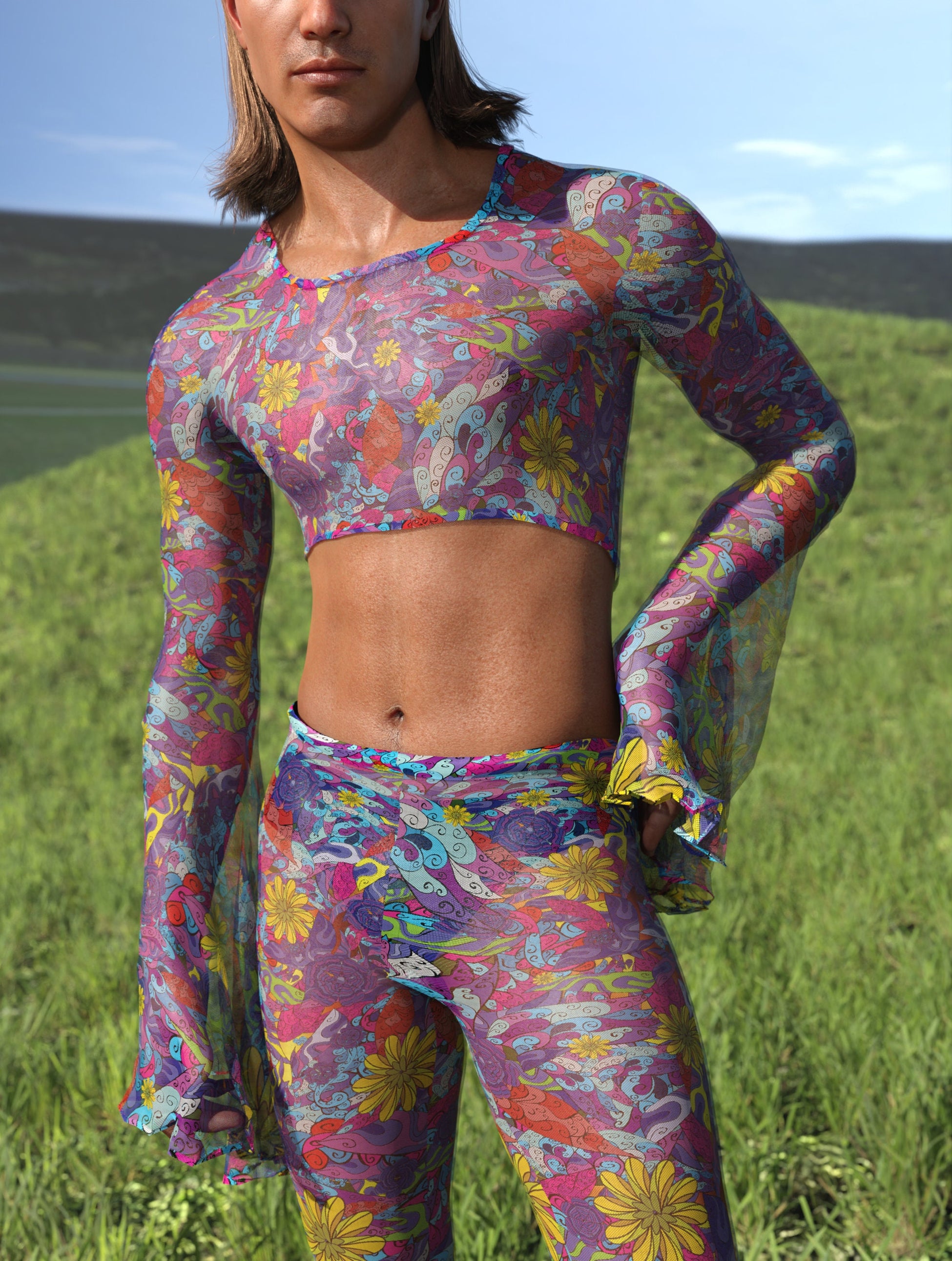 Moonblossom Mesh Male Flared Pants 1