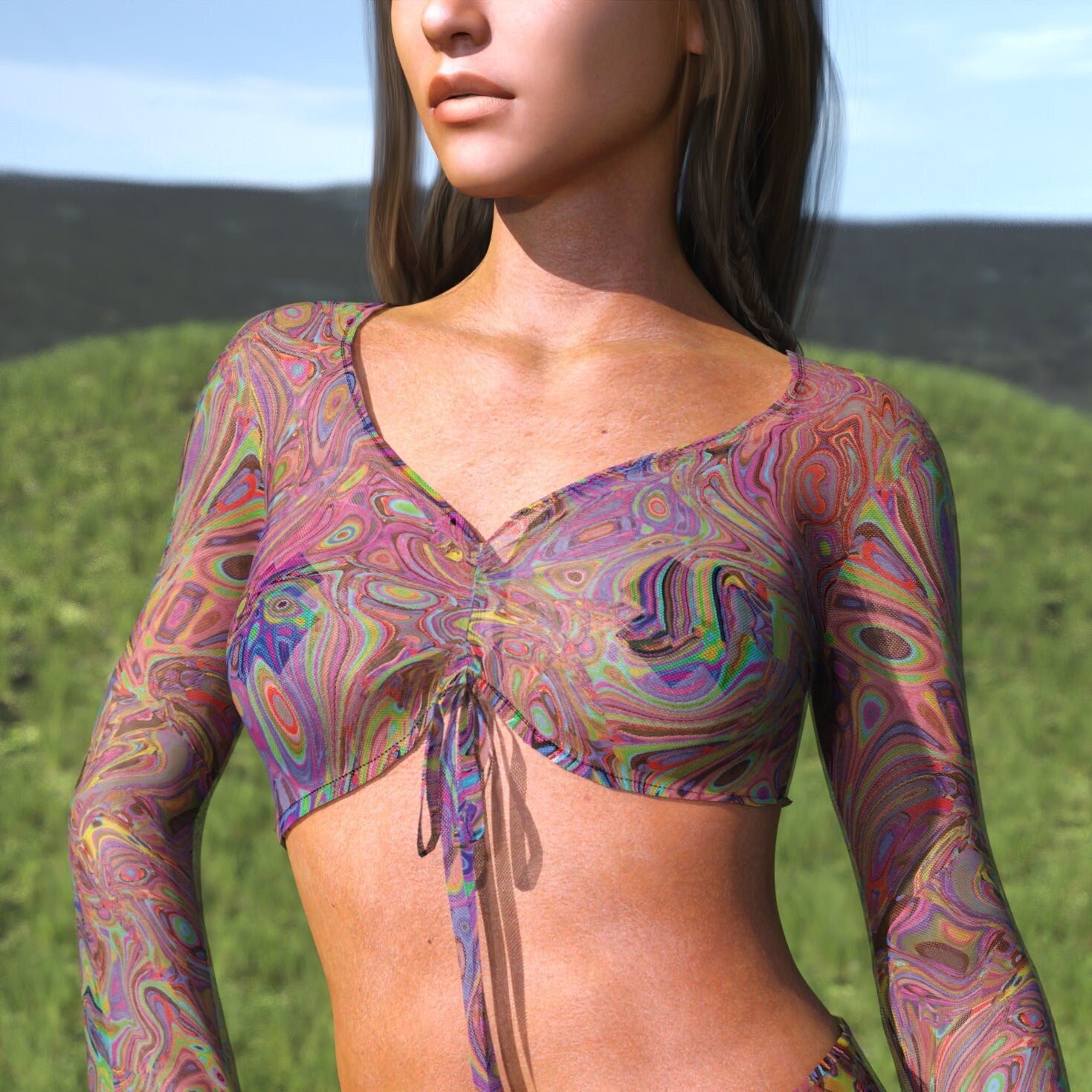 Beyond Thought Mesh Drawstring Top 2