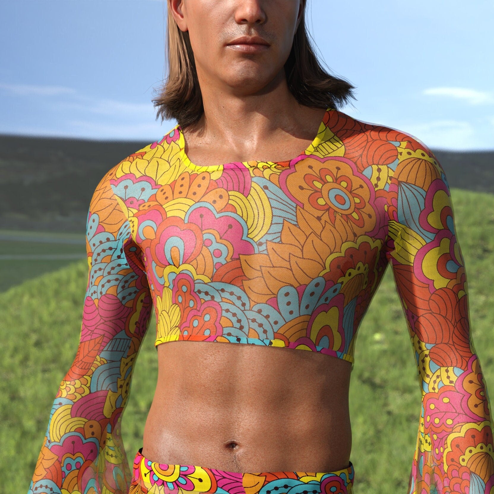 Nature's Wonder Mesh Male Bell Sleeve Top 2