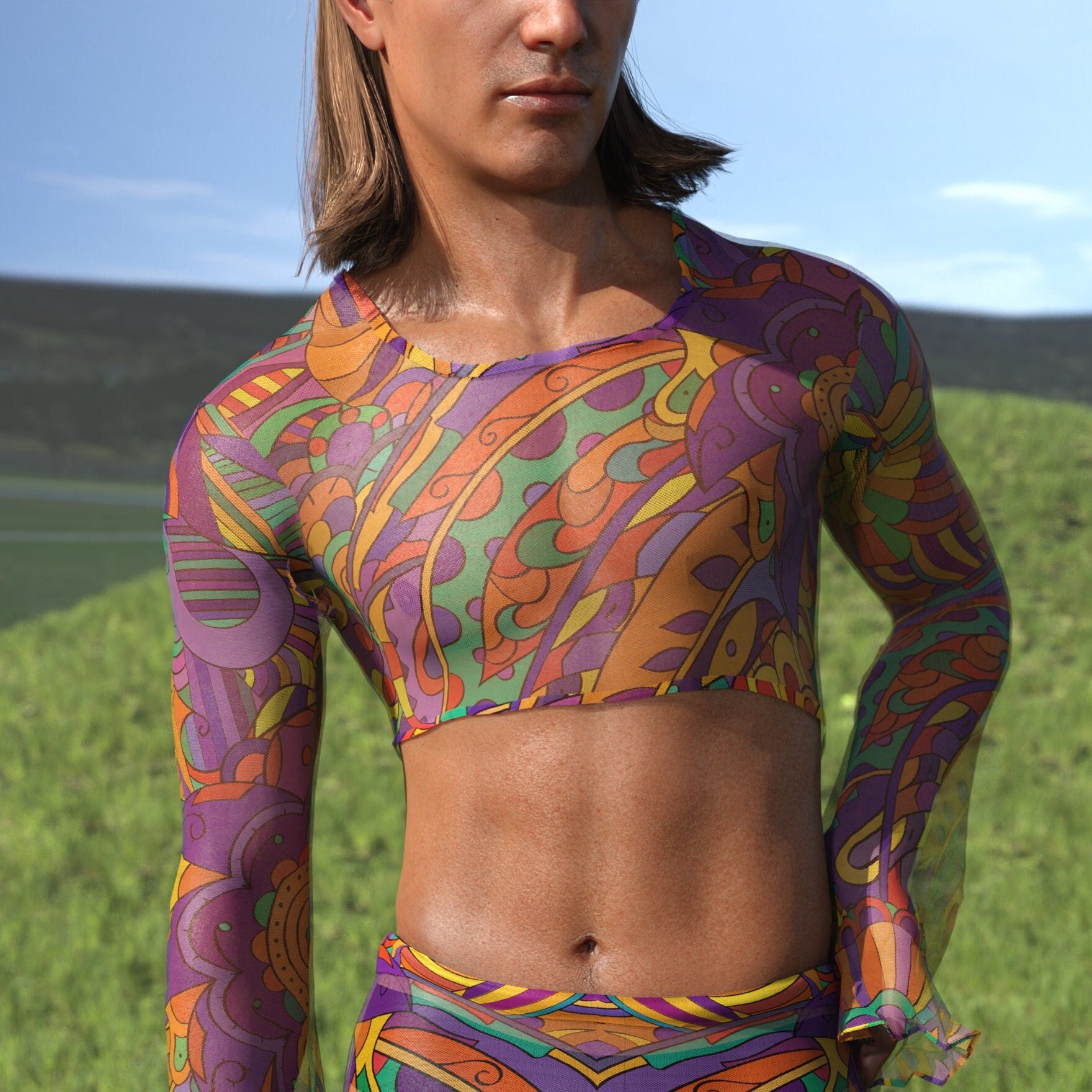 Lush Chaishukarie Mesh Male Bell Sleeve Top 2