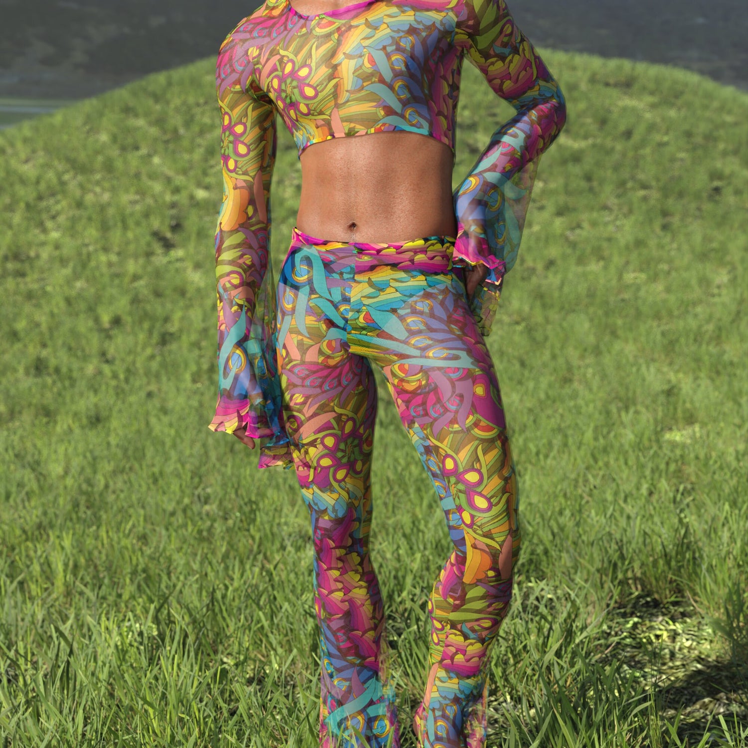 Ethereal Senses Mesh Male Flared Pants 3