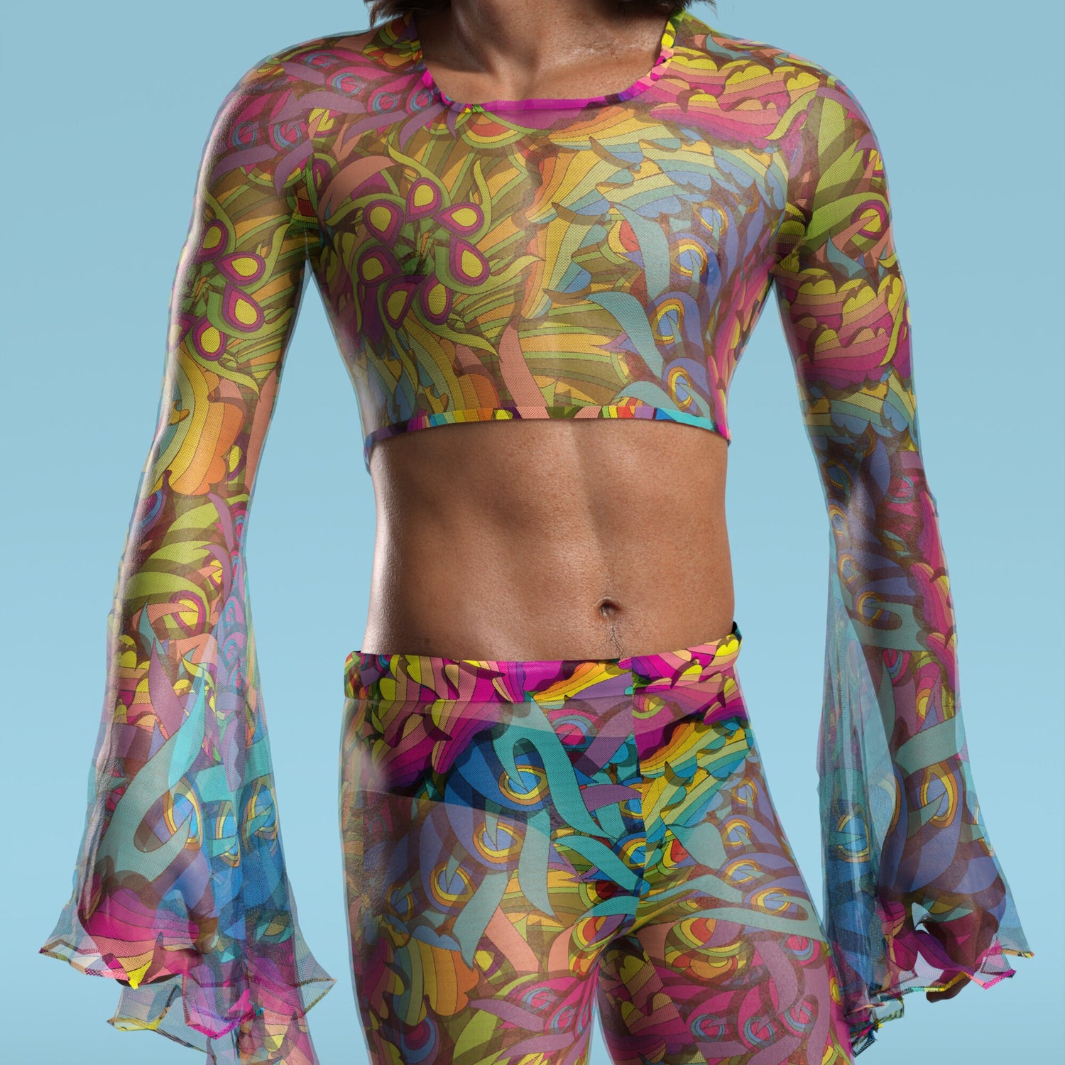 Ethereal Senses Mesh Male Flared Pants Mesh
