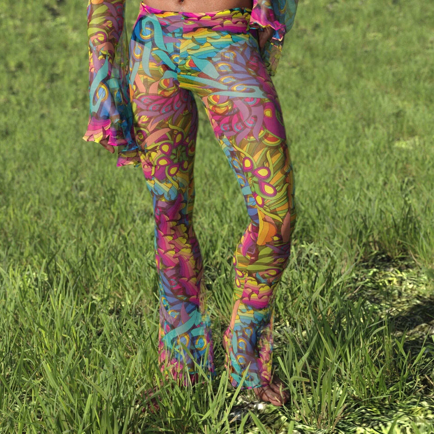 Ethereal Senses Mesh Male Flared Pants Yellow