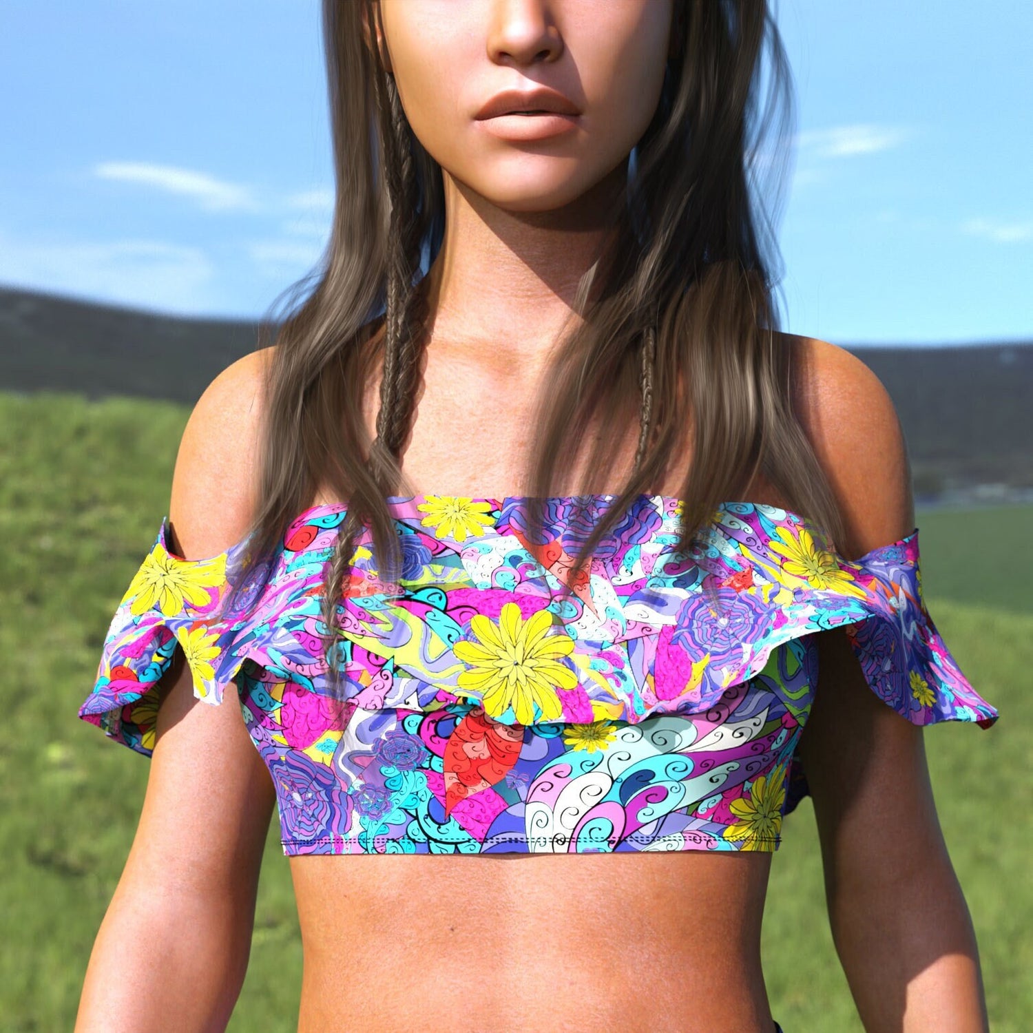 Moonblossom Off Shoulder Crop Top Rainbow