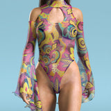 Summer Blossom Mesh Teardrop Leotard