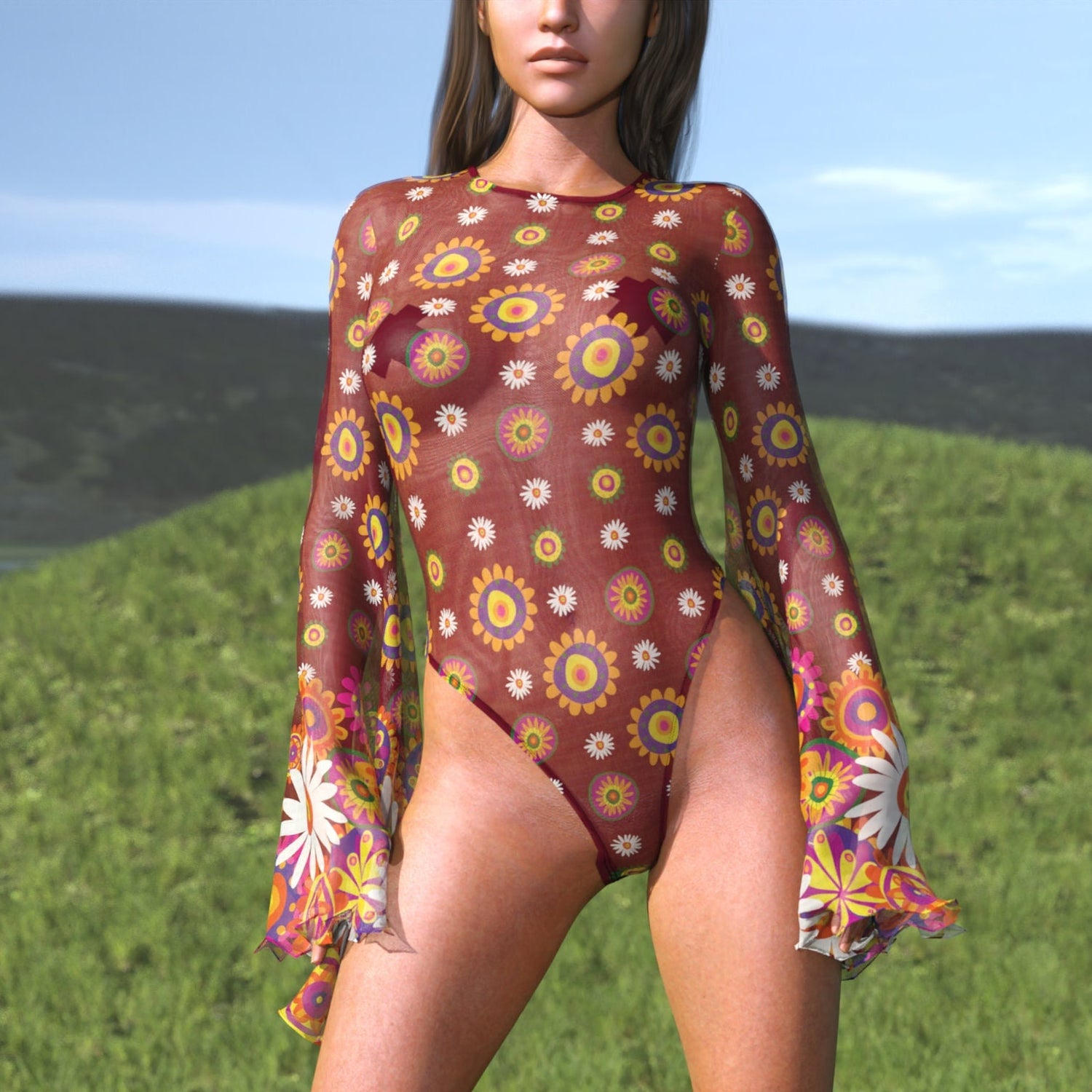 Petals Of Enchantment Mesh Bare Back Leotard Red