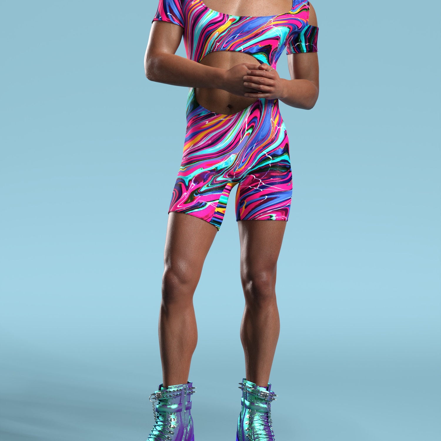 Vivid Vortex Male Cutout Romper 4