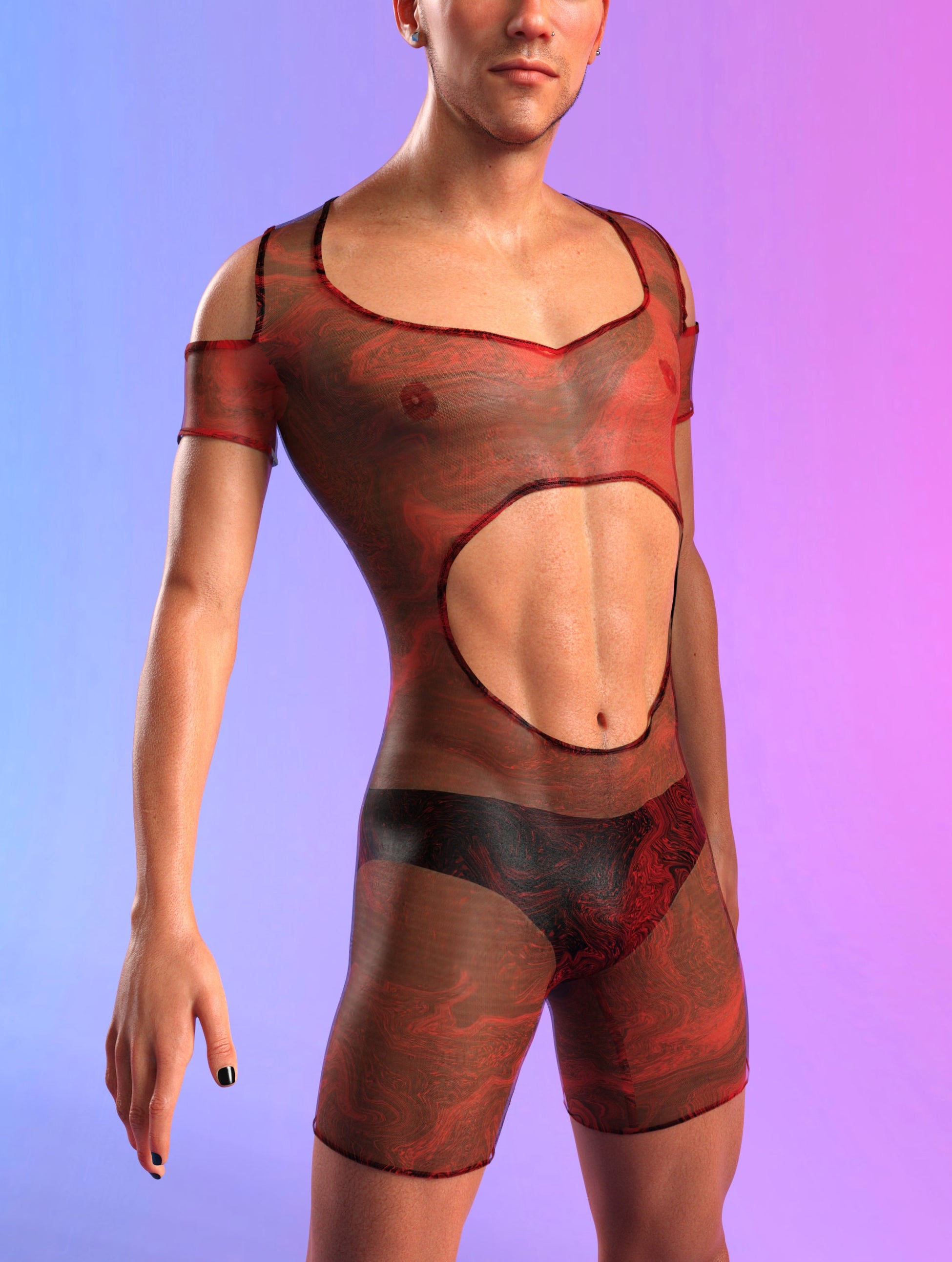 Deep Signal Mesh Male Cutout Romper 1