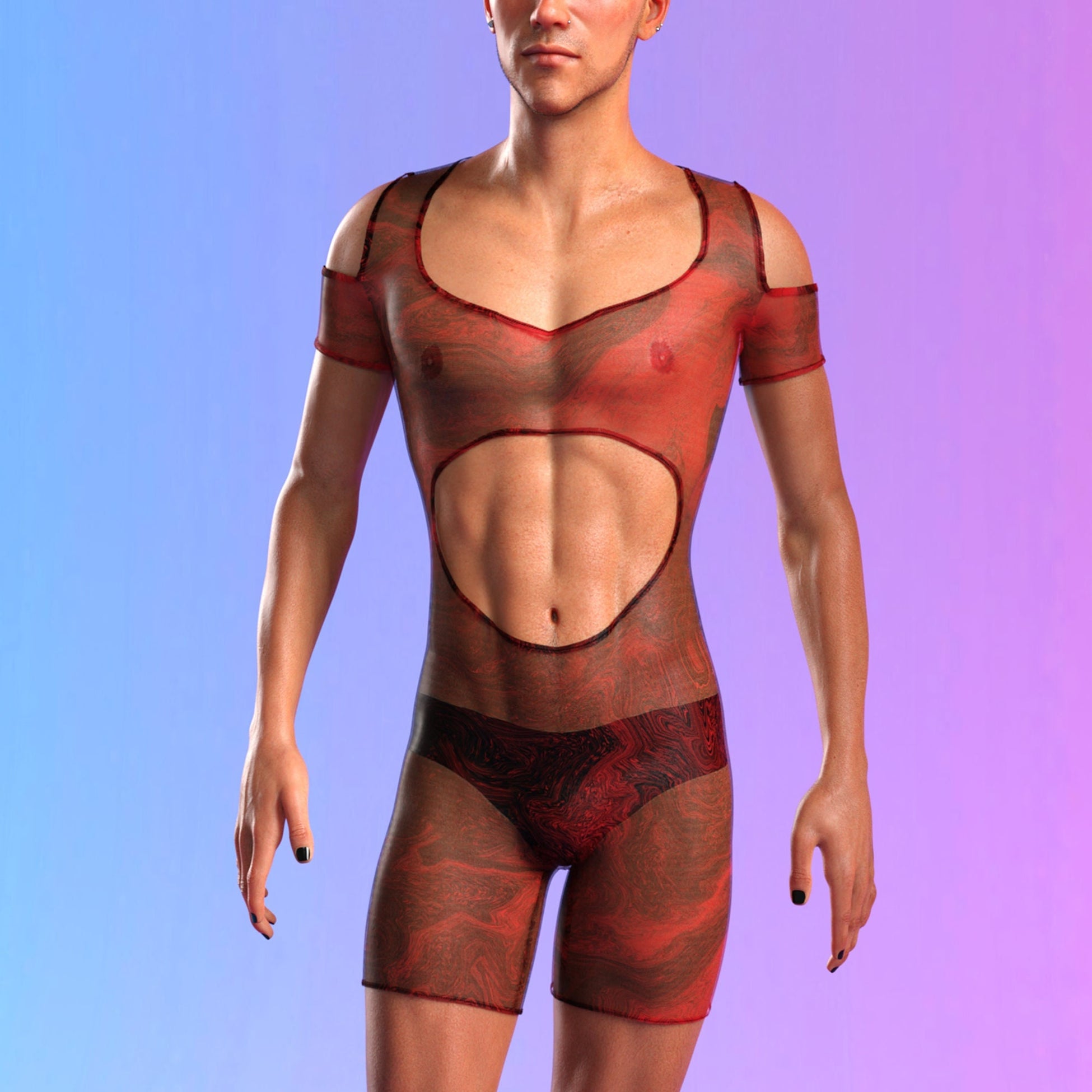 Deep Signal Mesh Male Cutout Romper 2