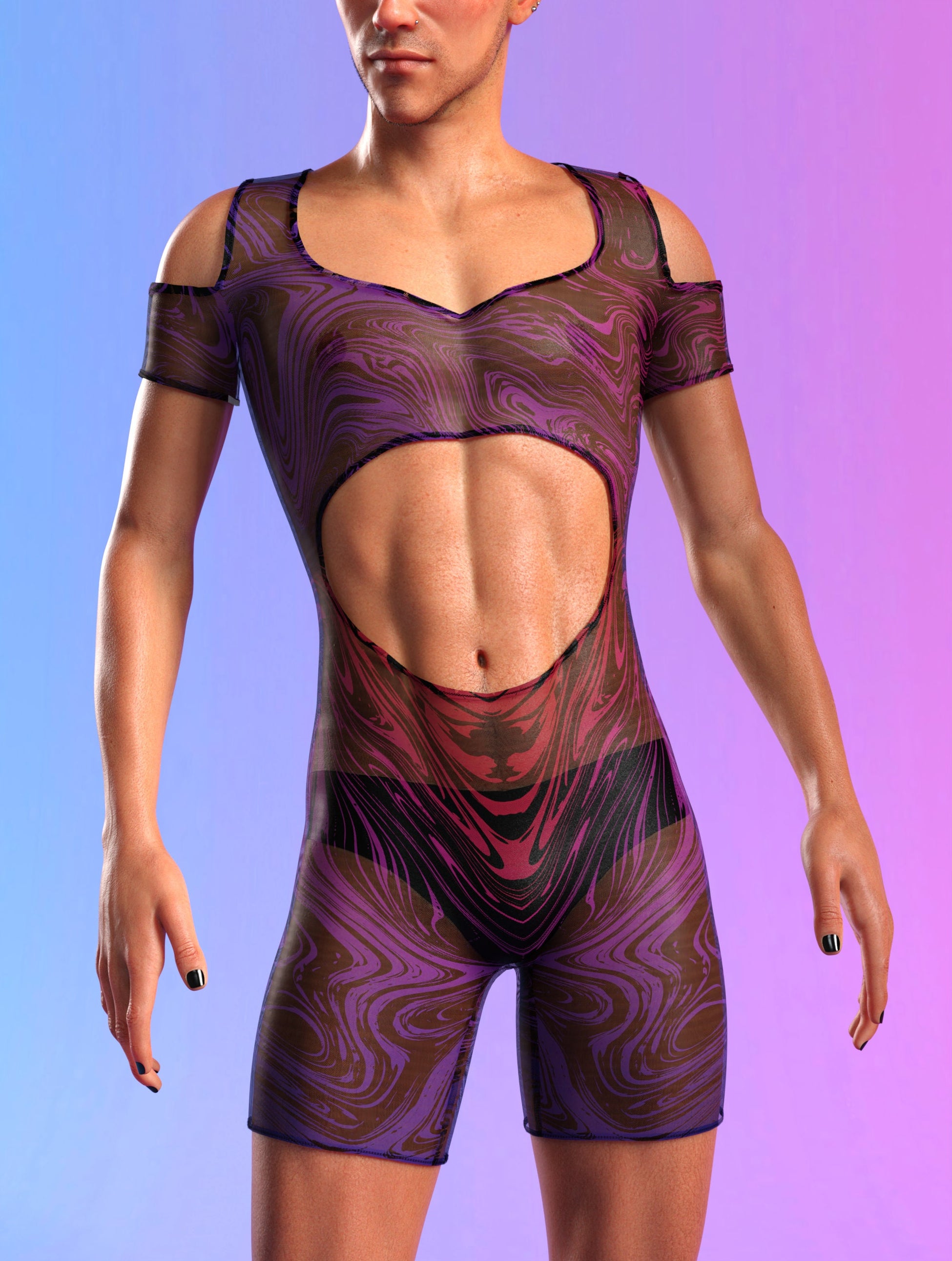 Interference Mesh Male Cutout Romper 1