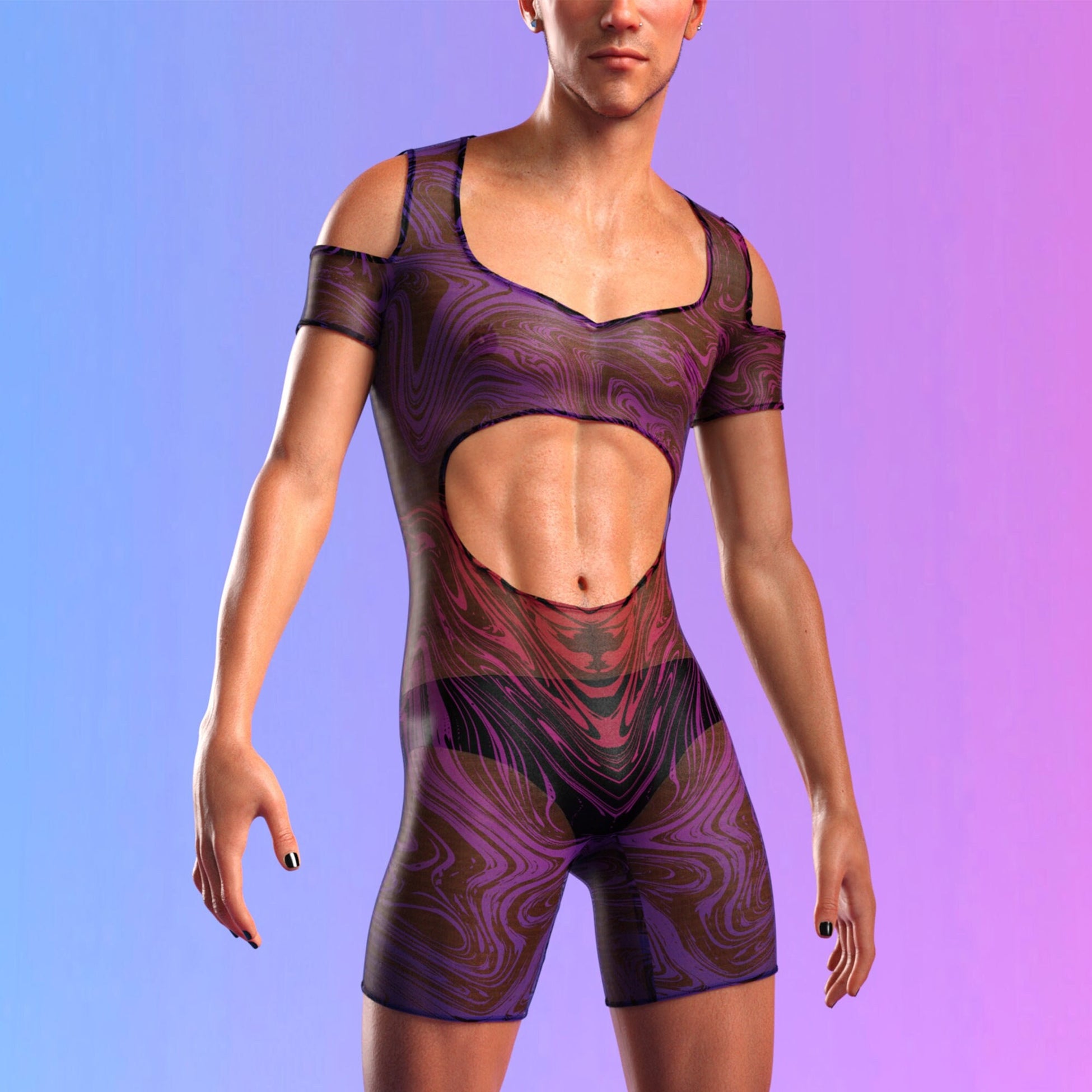 Interference Mesh Male Cutout Romper 2