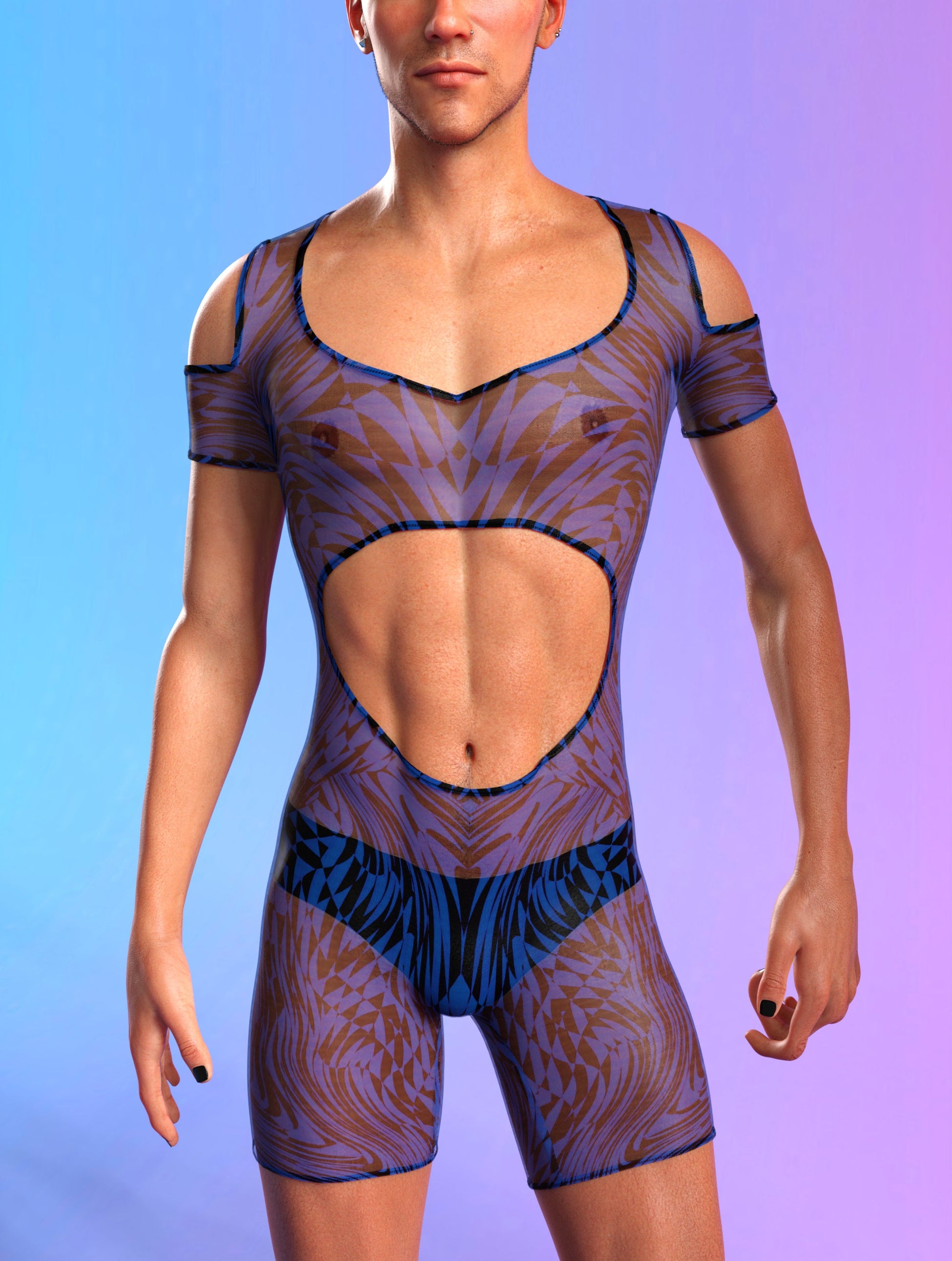 Refracted Mesh Male Cutout Romper 1
