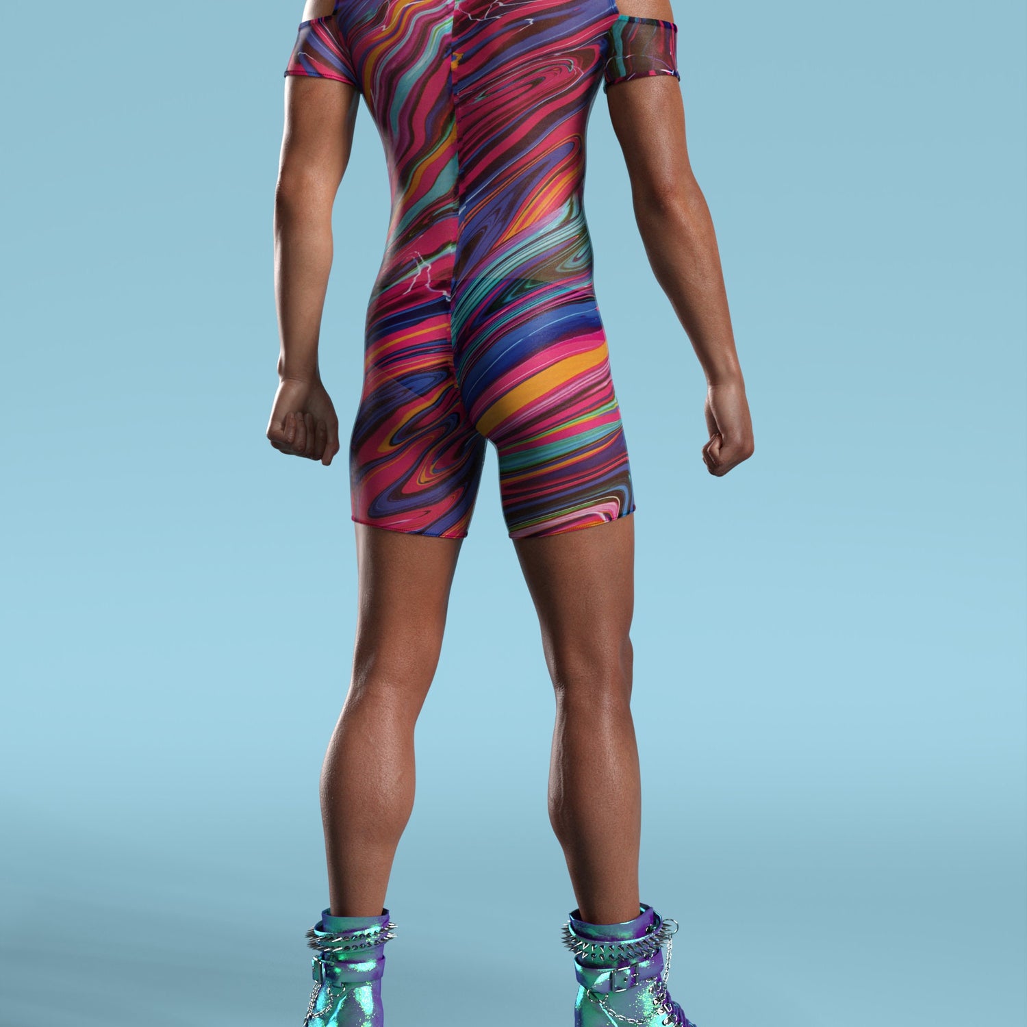 Men Vivid Vortex Mesh Male Cutout Romper