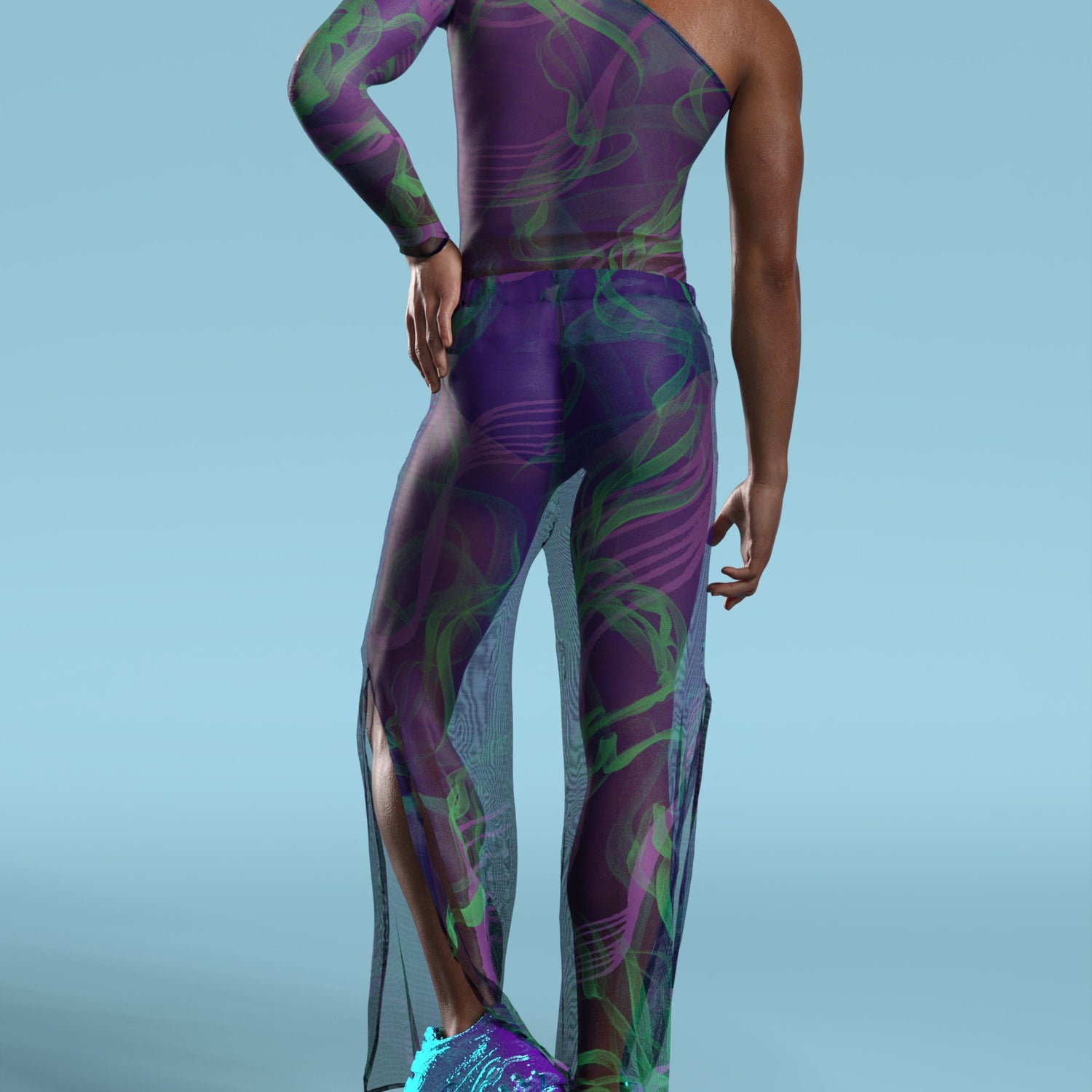 Men Electric Slide Dark Mesh Male Split Pants