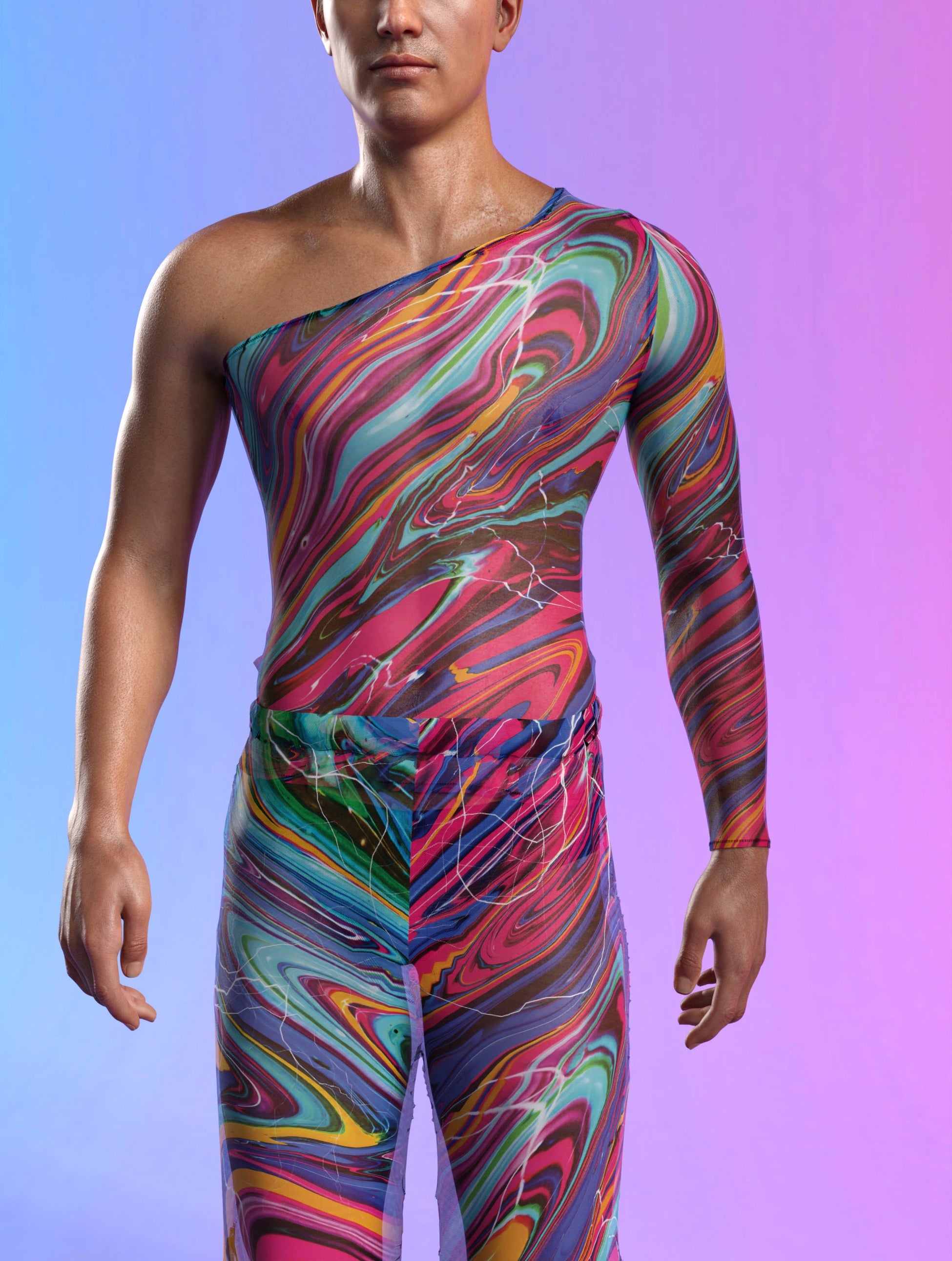Vivid Vortex Mesh Male Asymmetrical Top 1