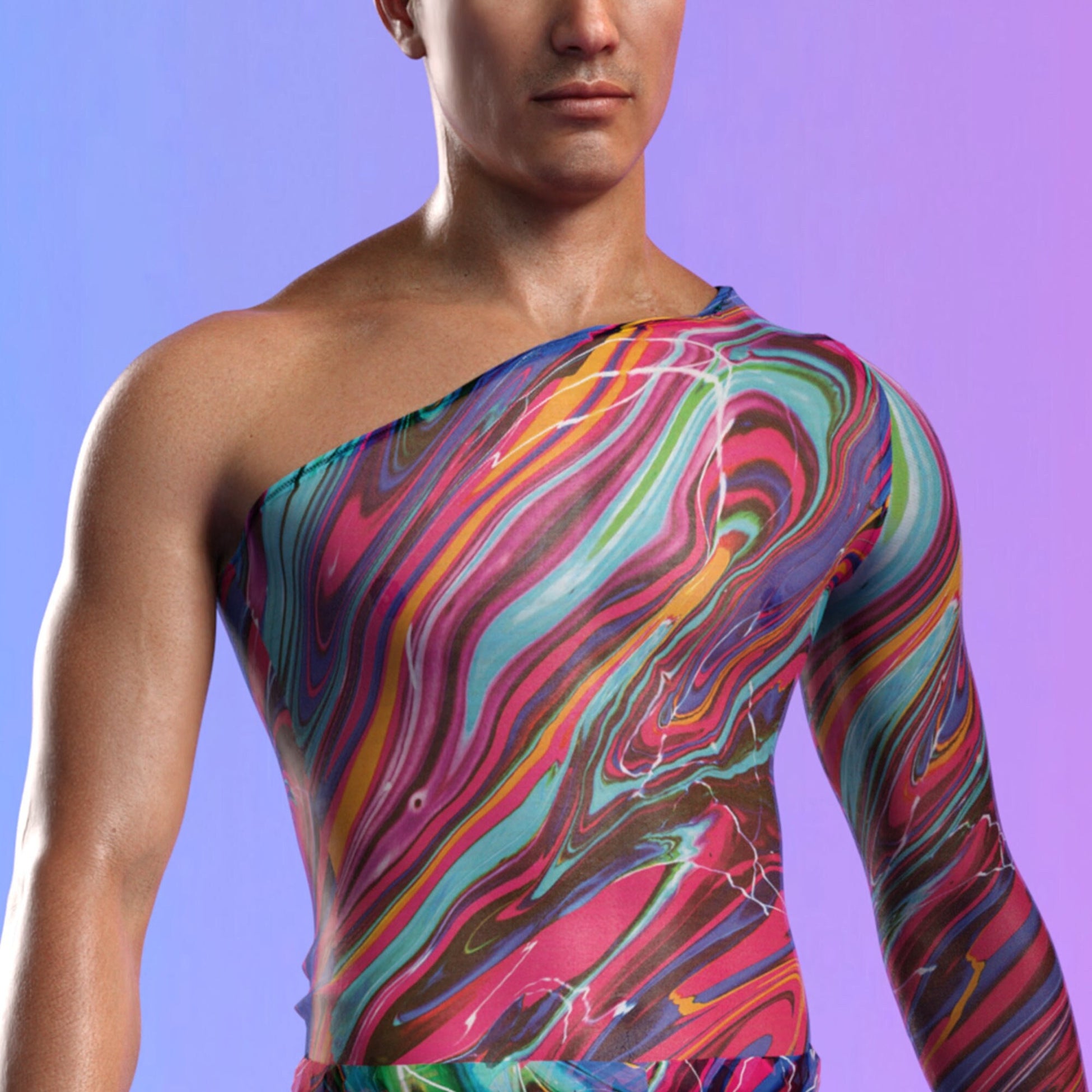 Vivid Vortex Mesh Male Asymmetrical Top 2