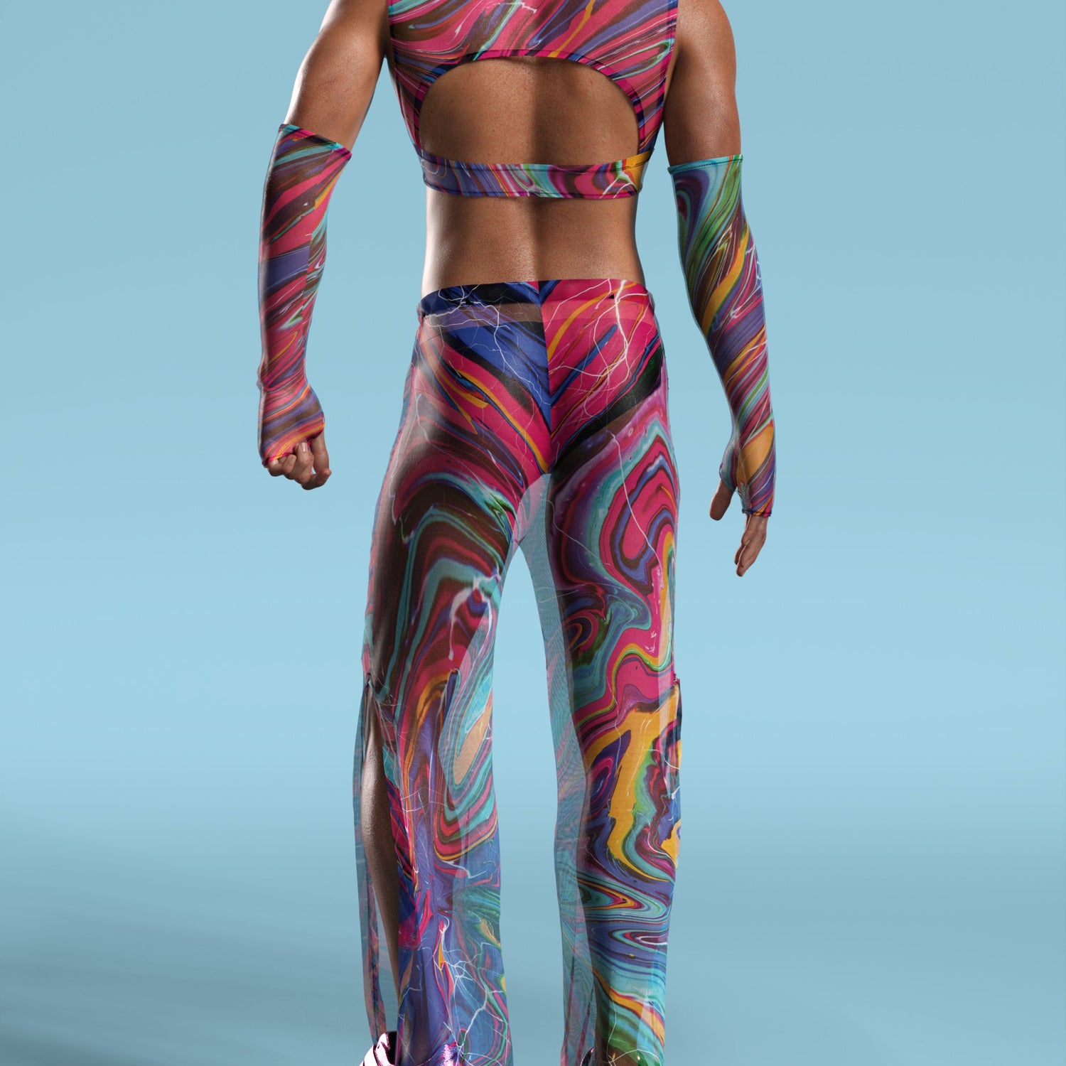Men Vivid Vortex Mesh Male Split Pants