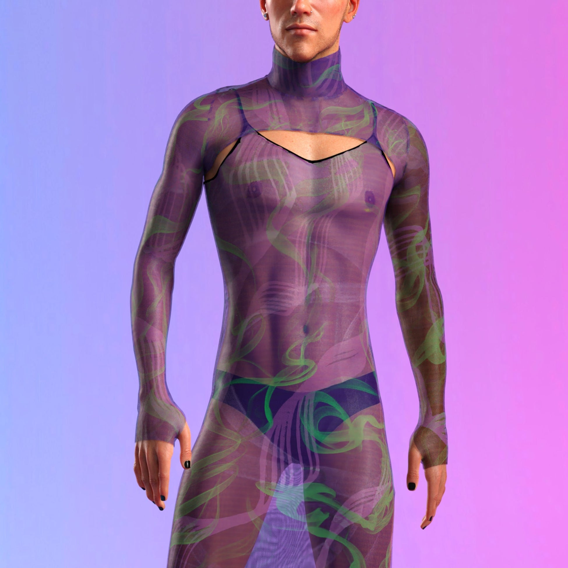 Electric Slide Dark Mesh Male Shrug Dress 2