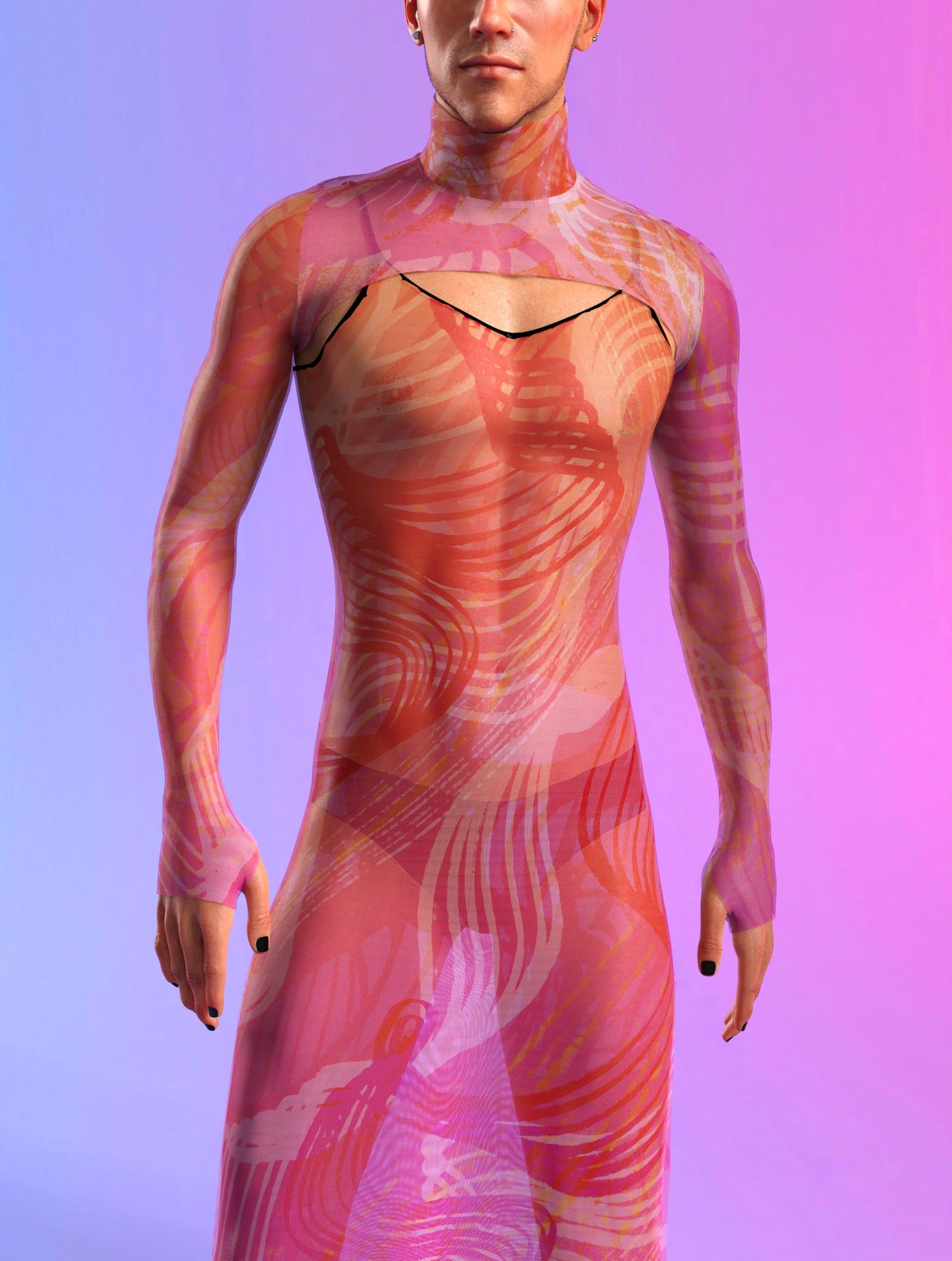 Electric Slide Pink Mesh Male Shrug Dress 1