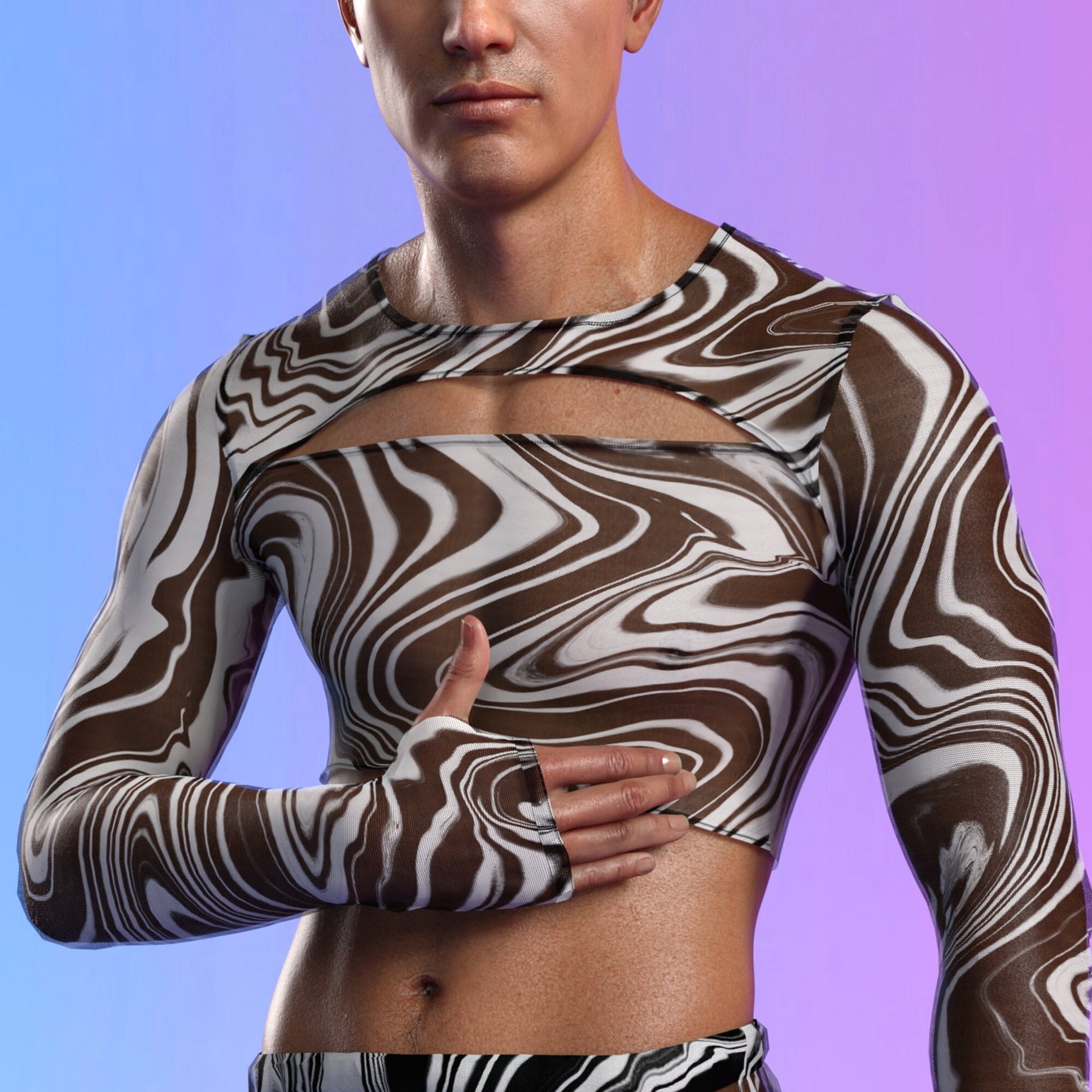 White Noise Mesh Male Cutout Top 2
