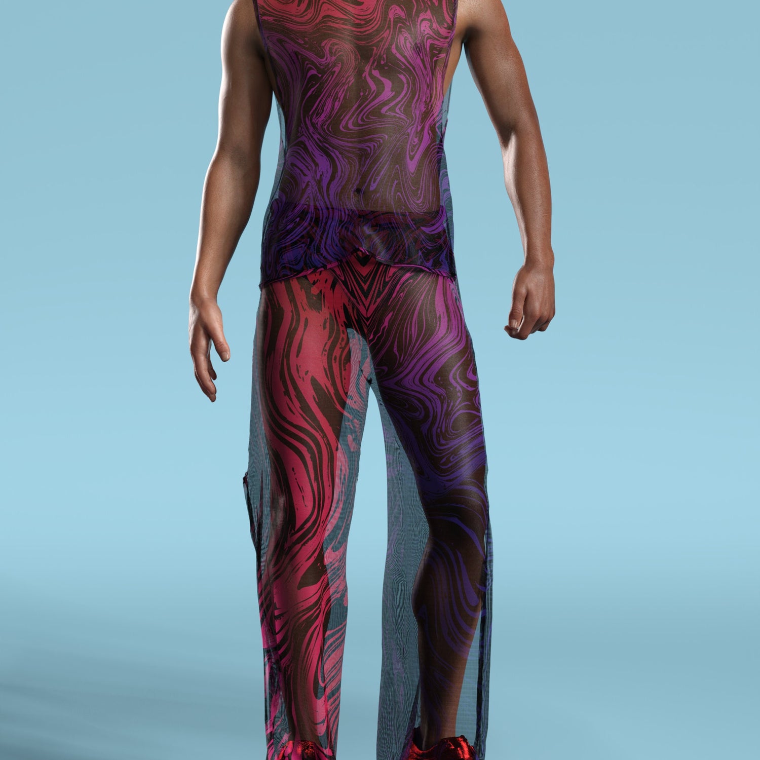 Interference Mesh Male Split Pants Mesh