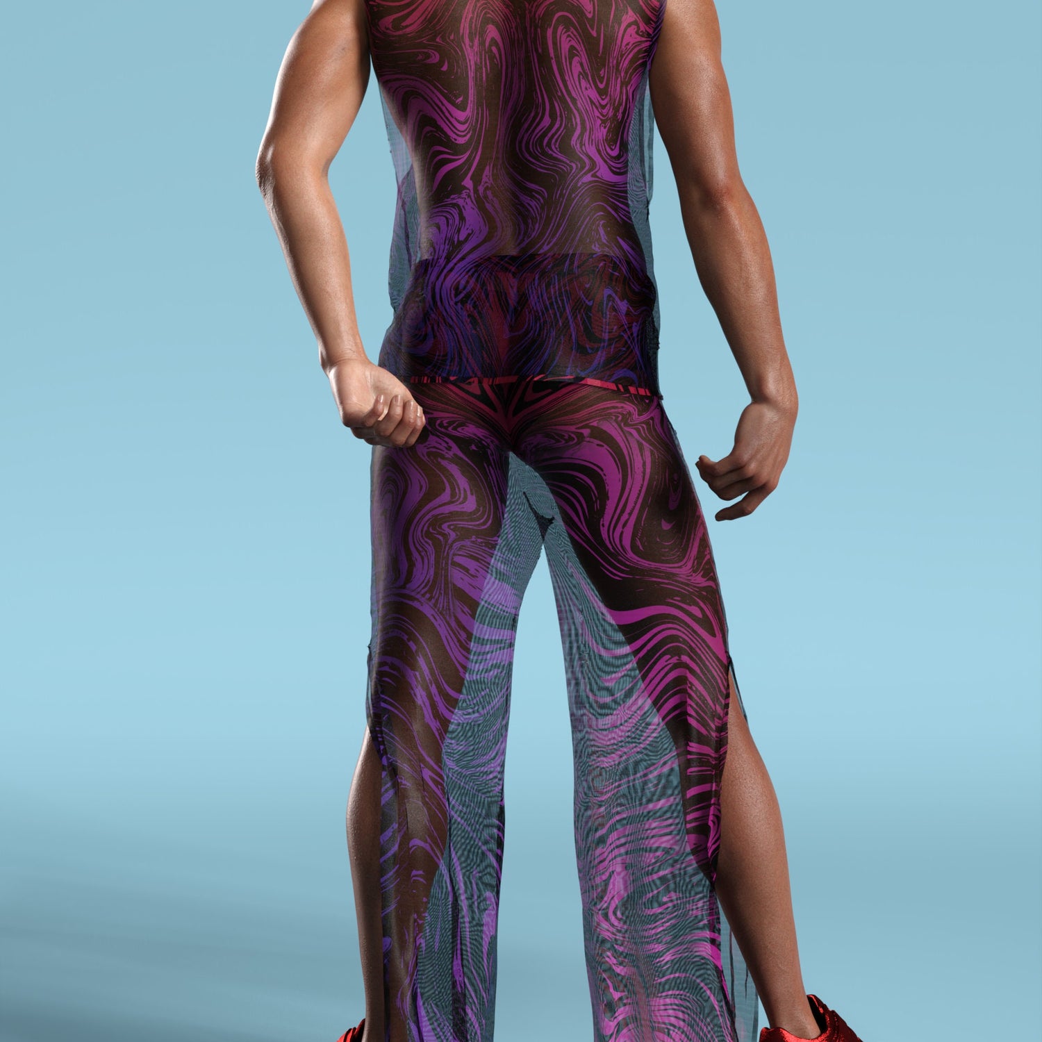 Men Interference Mesh Male Split Pants