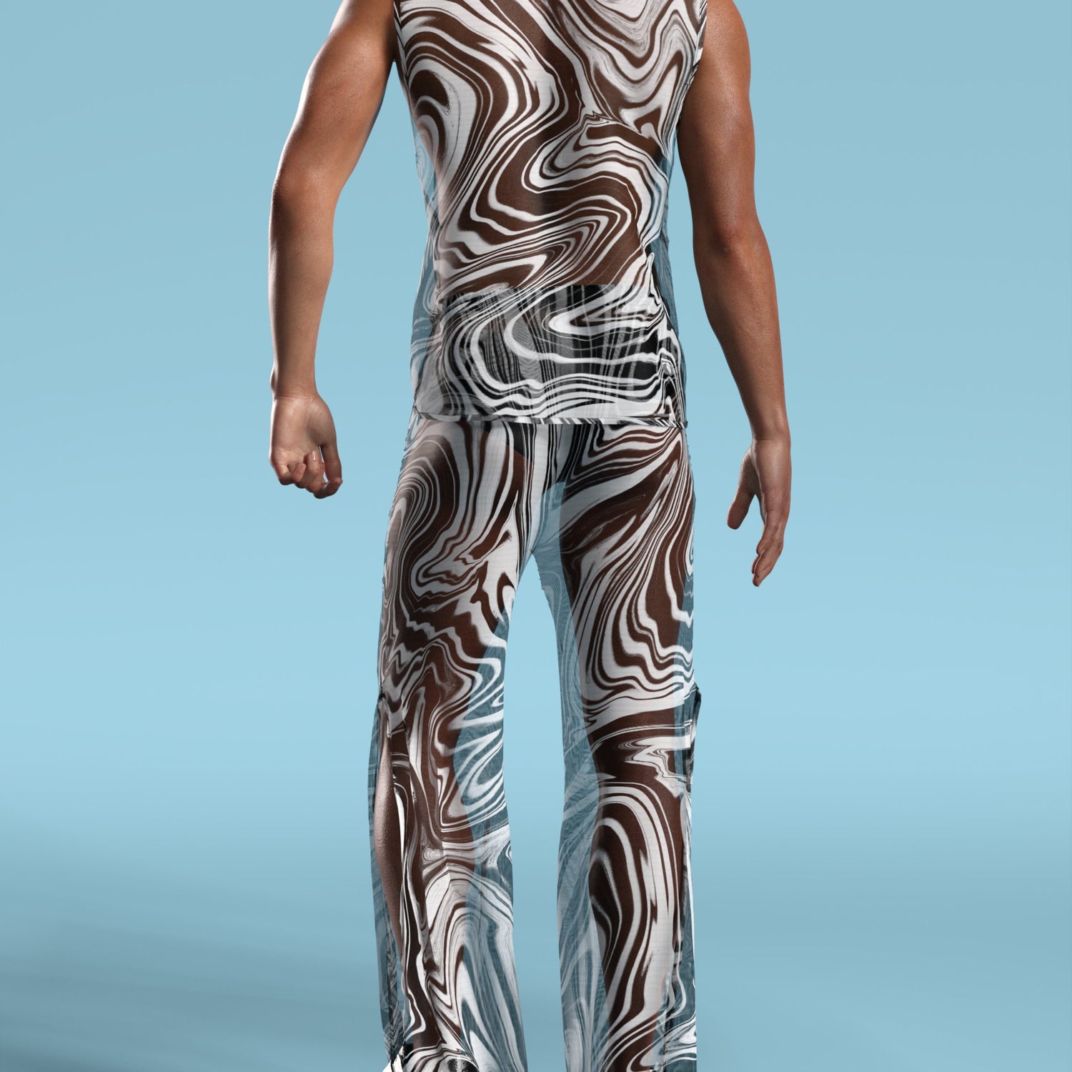 Men White Noise Mesh Male Split Pants