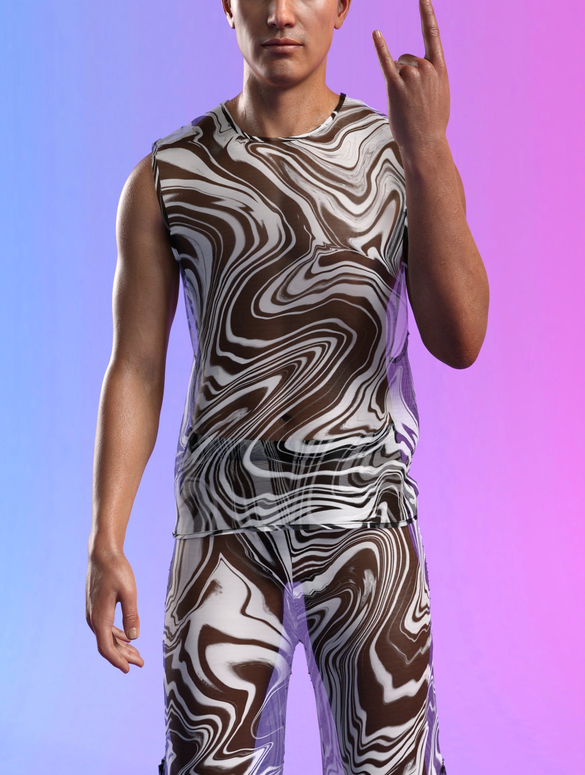 White Noise Mesh Male Split Pants 1