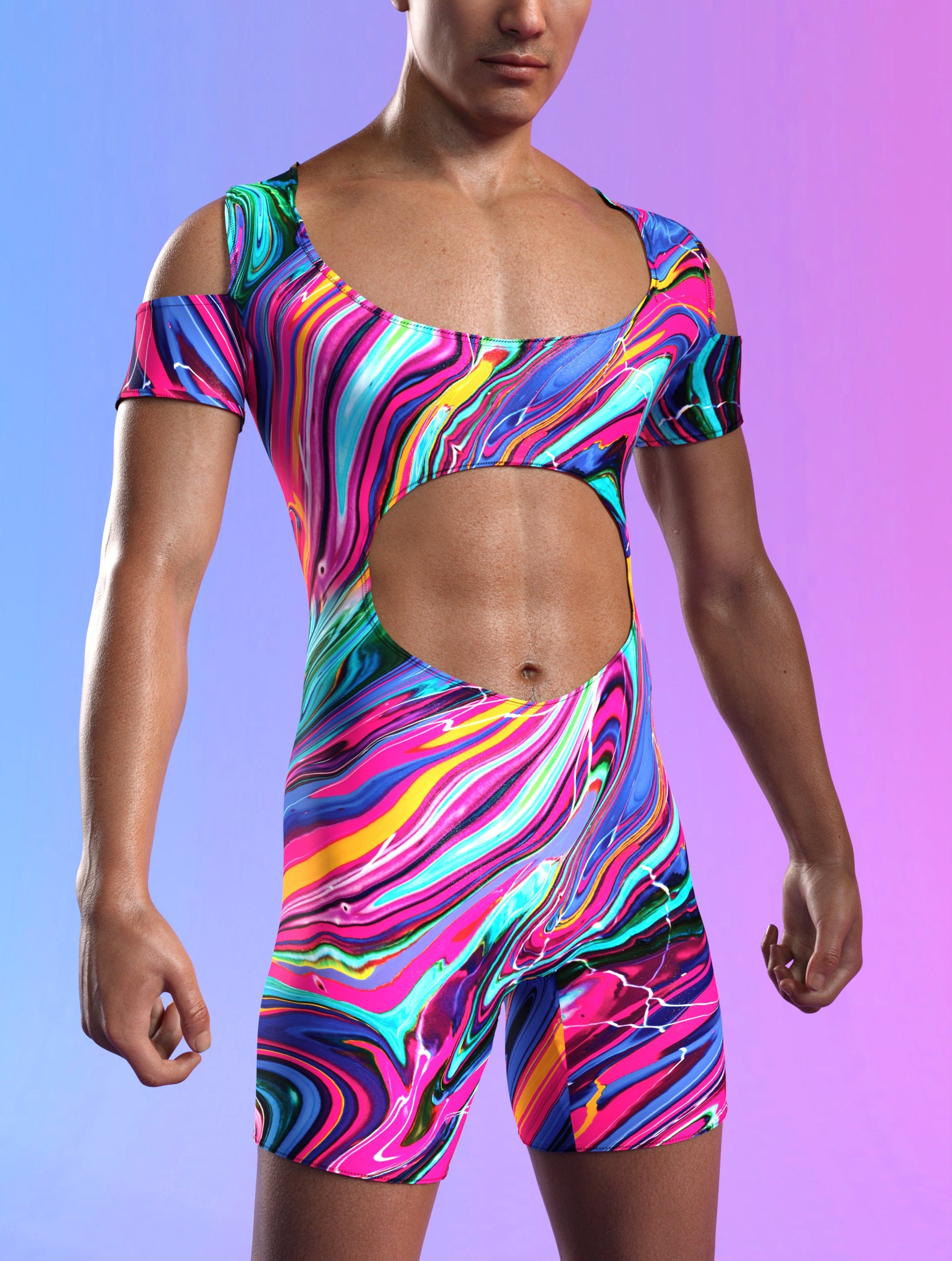 Vivid Vortex Male Cutout Romper 1
