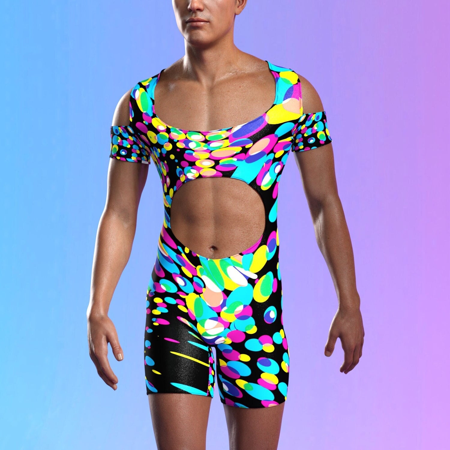 Lucid Sphere Male Cutout Romper Blue