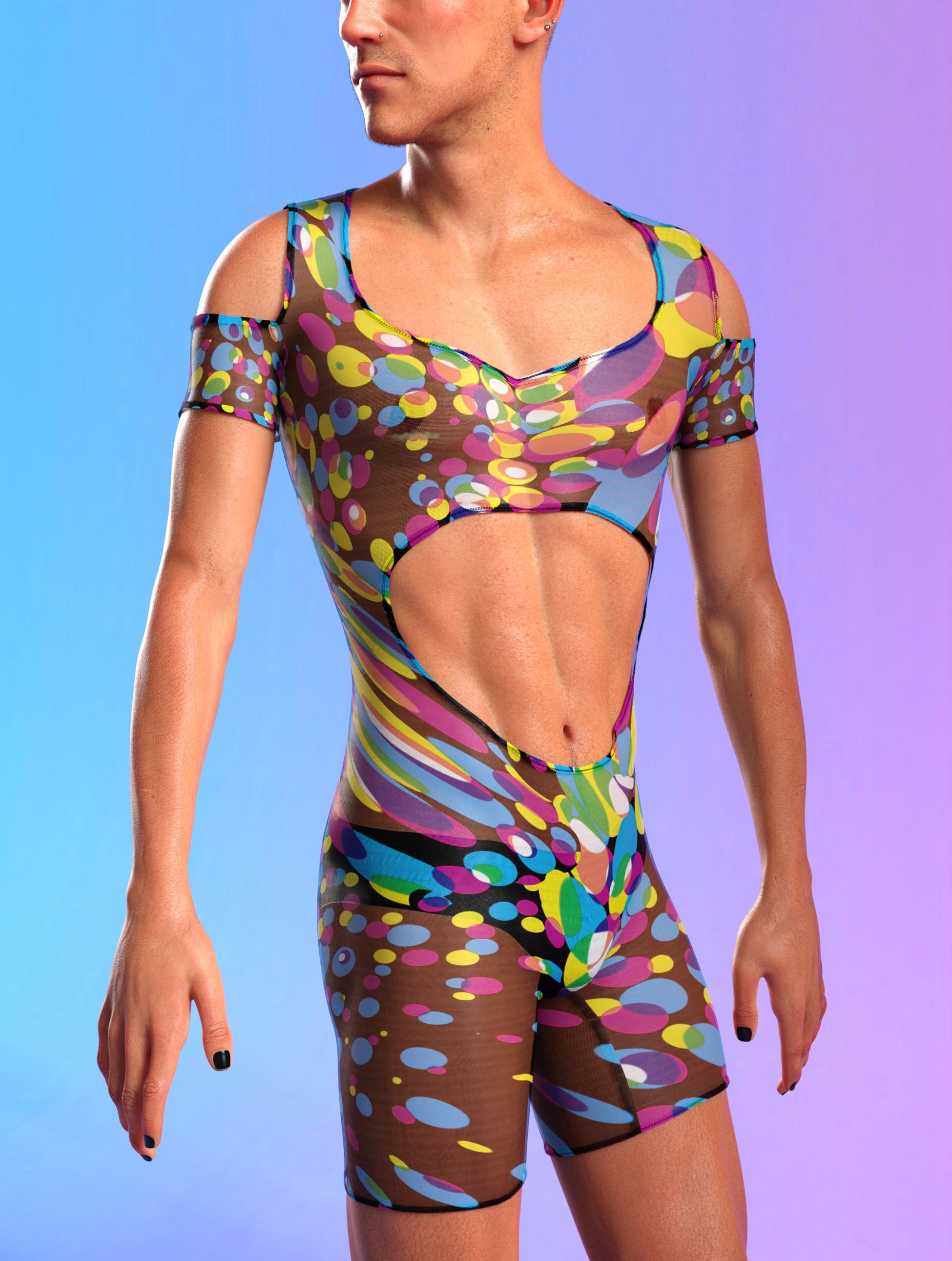 Lucid Sphere Mesh Male Cutout Romper 1