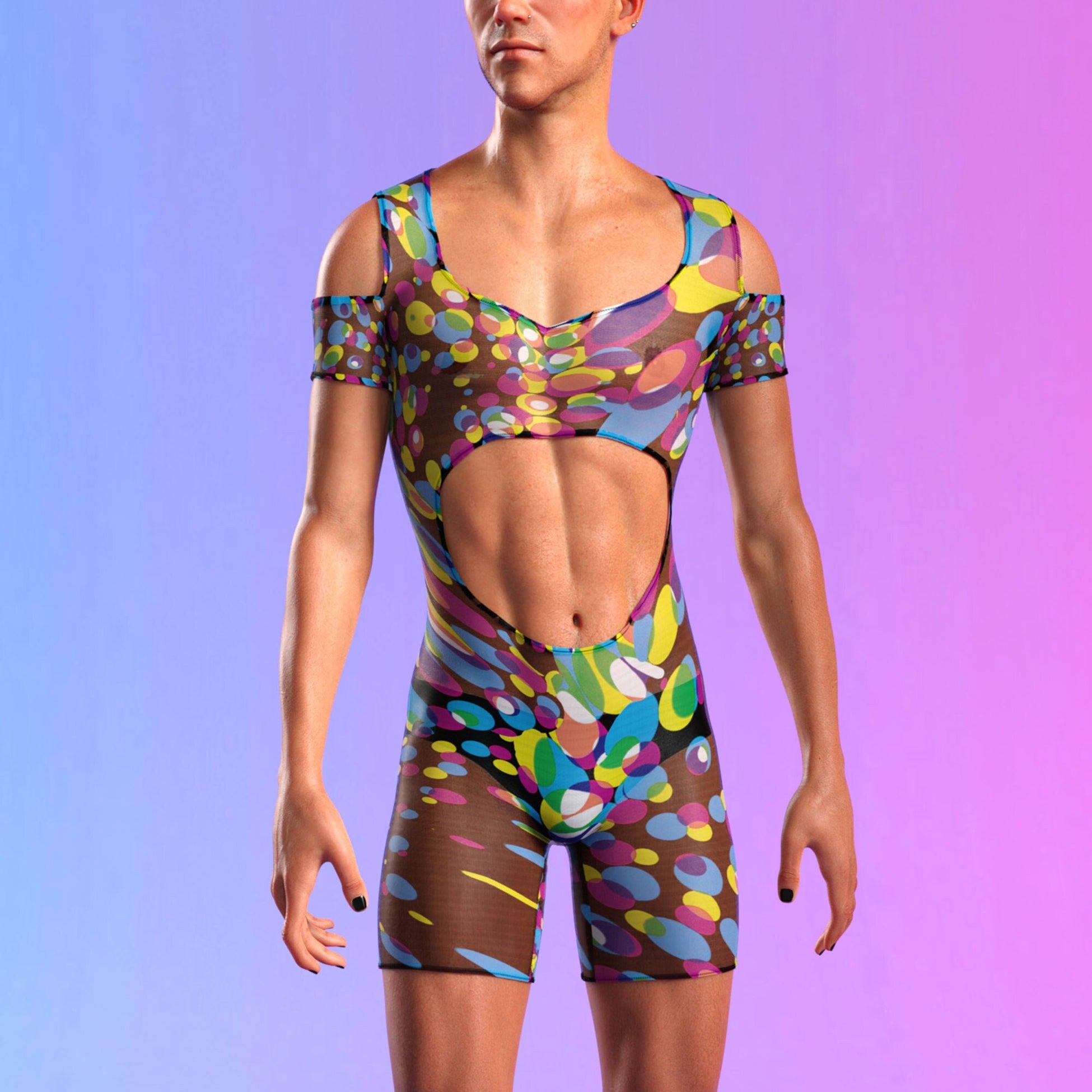 Lucid Sphere Mesh Male Cutout Romper 2