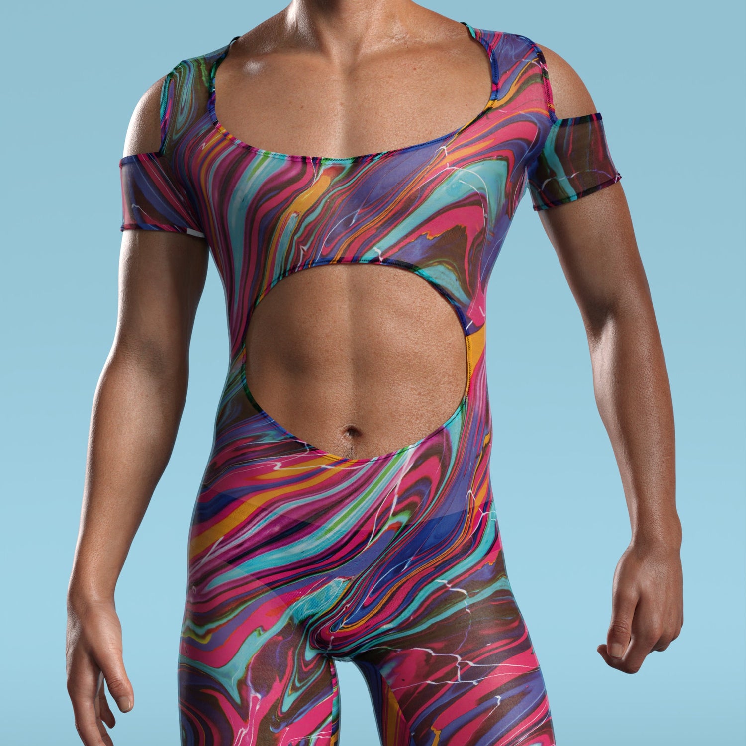 Vivid Vortex Mesh Male Cutout Romper 6