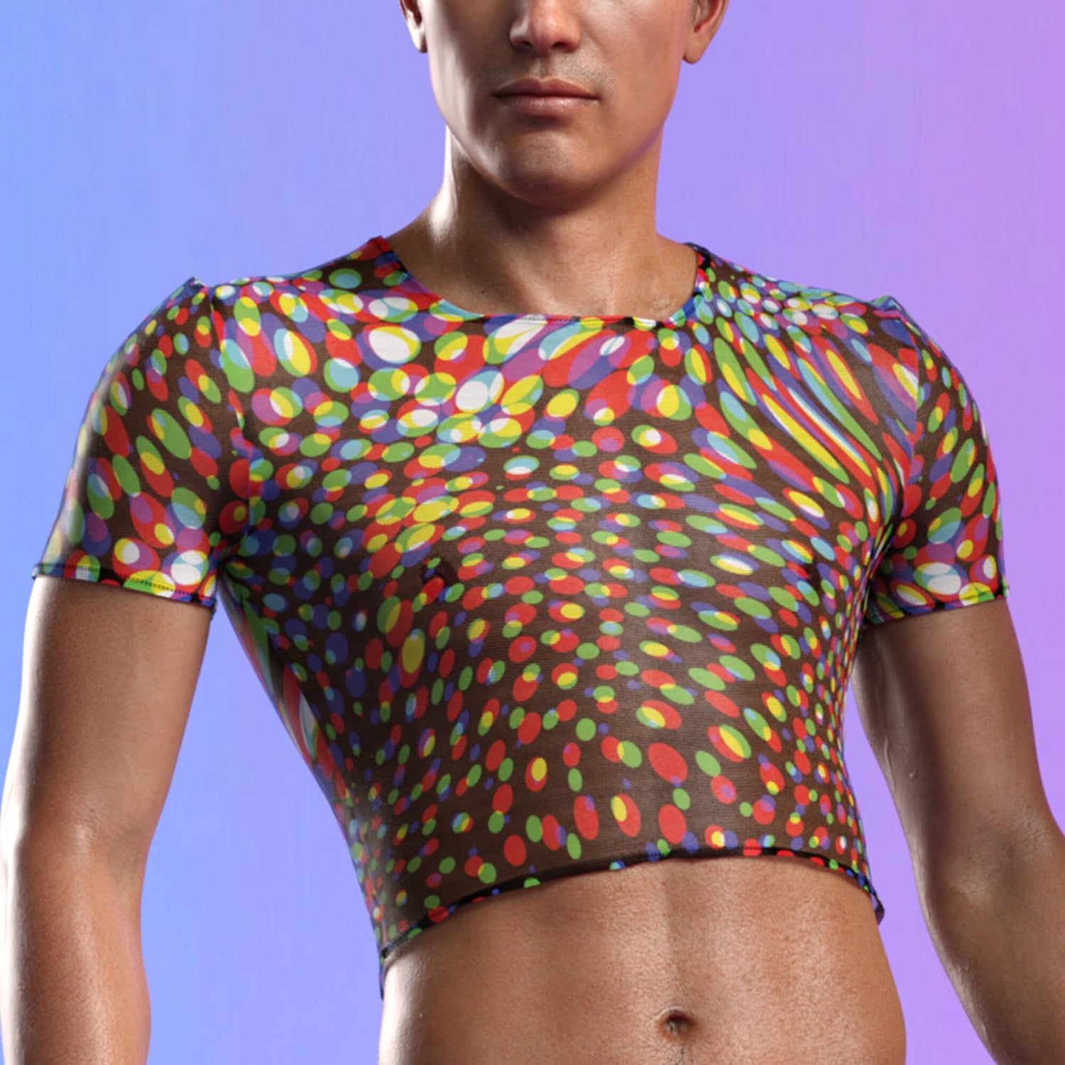 Seeing Double Male Mesh Crop Top Rainbow