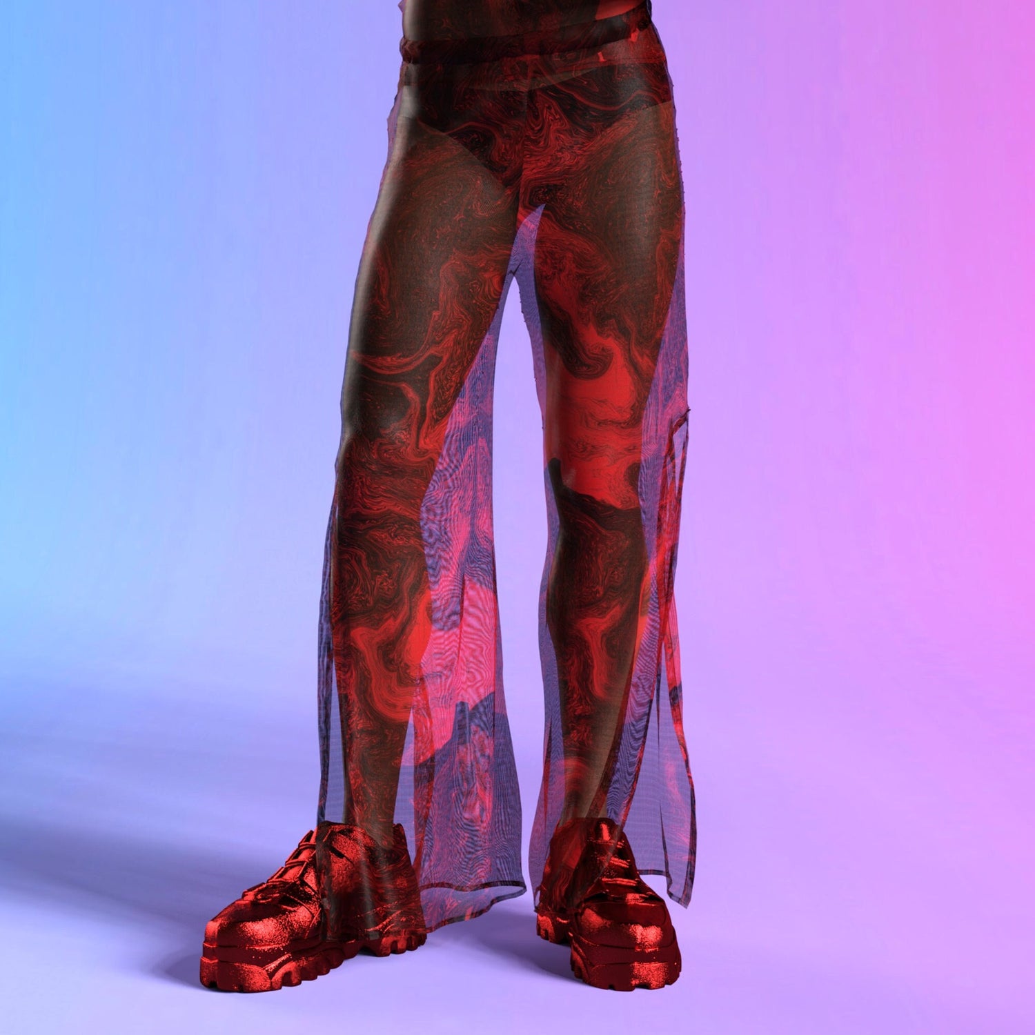 Deep Signal Mesh Male Split Pants Red