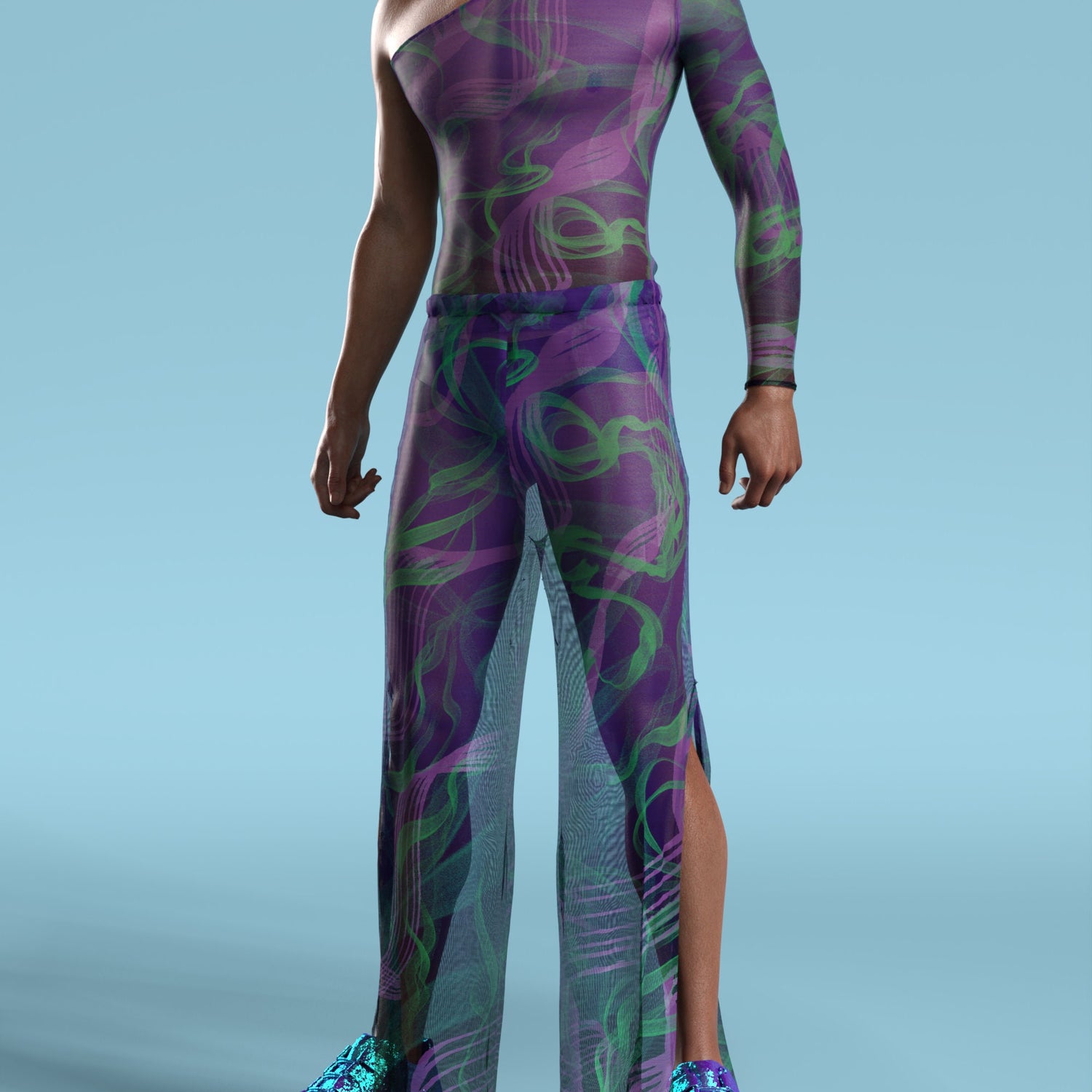 Electric Slide Dark Mesh Male Split Pants Mesh