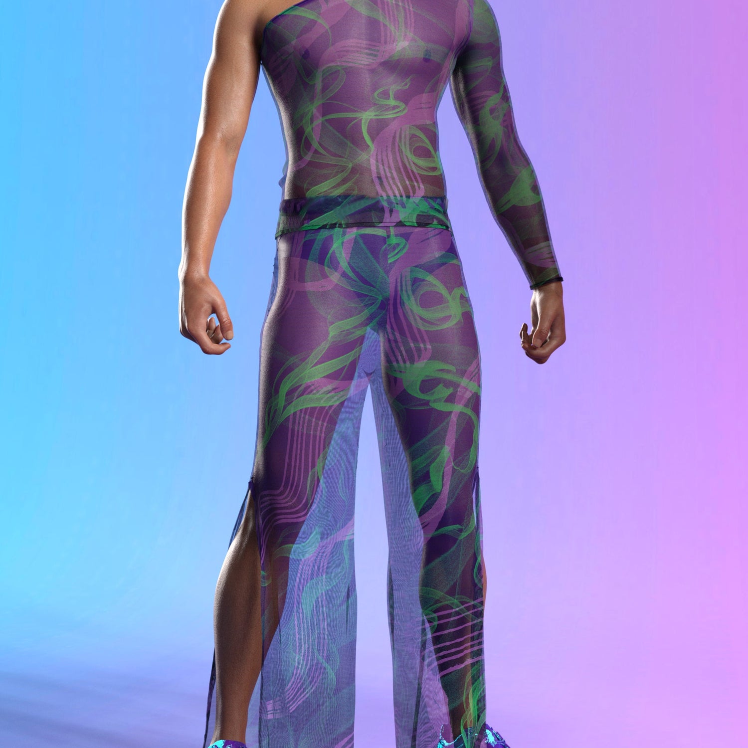 Electric Slide Dark Mesh Male Split Pants 3