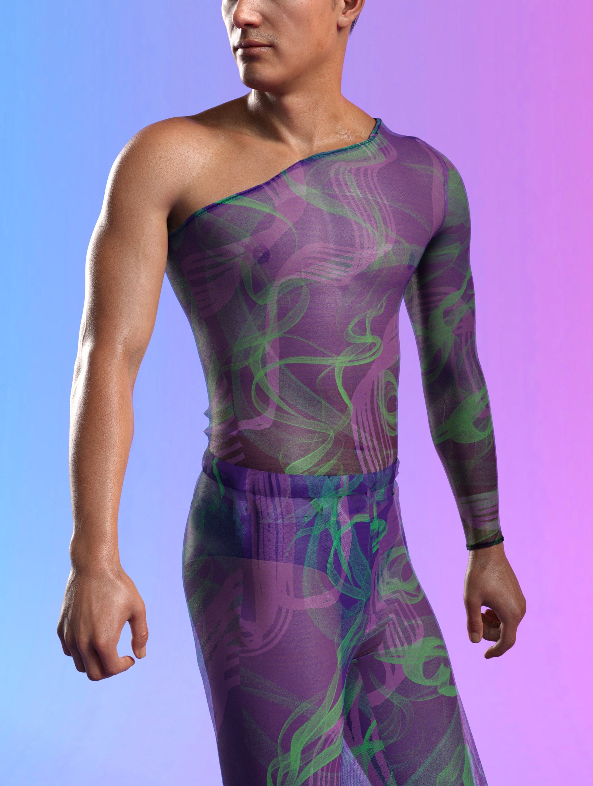 Electric Slide Dark Mesh Male Split Pants 1