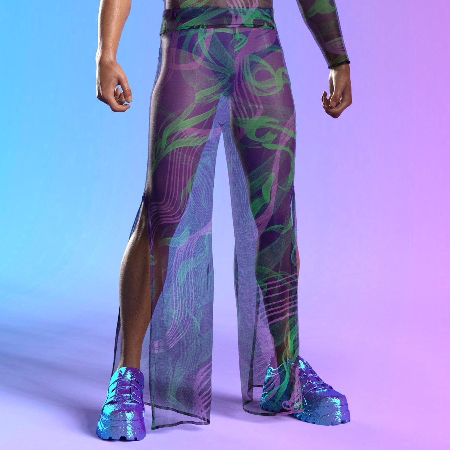 Electric Slide Dark Mesh Male Split Pants Purple