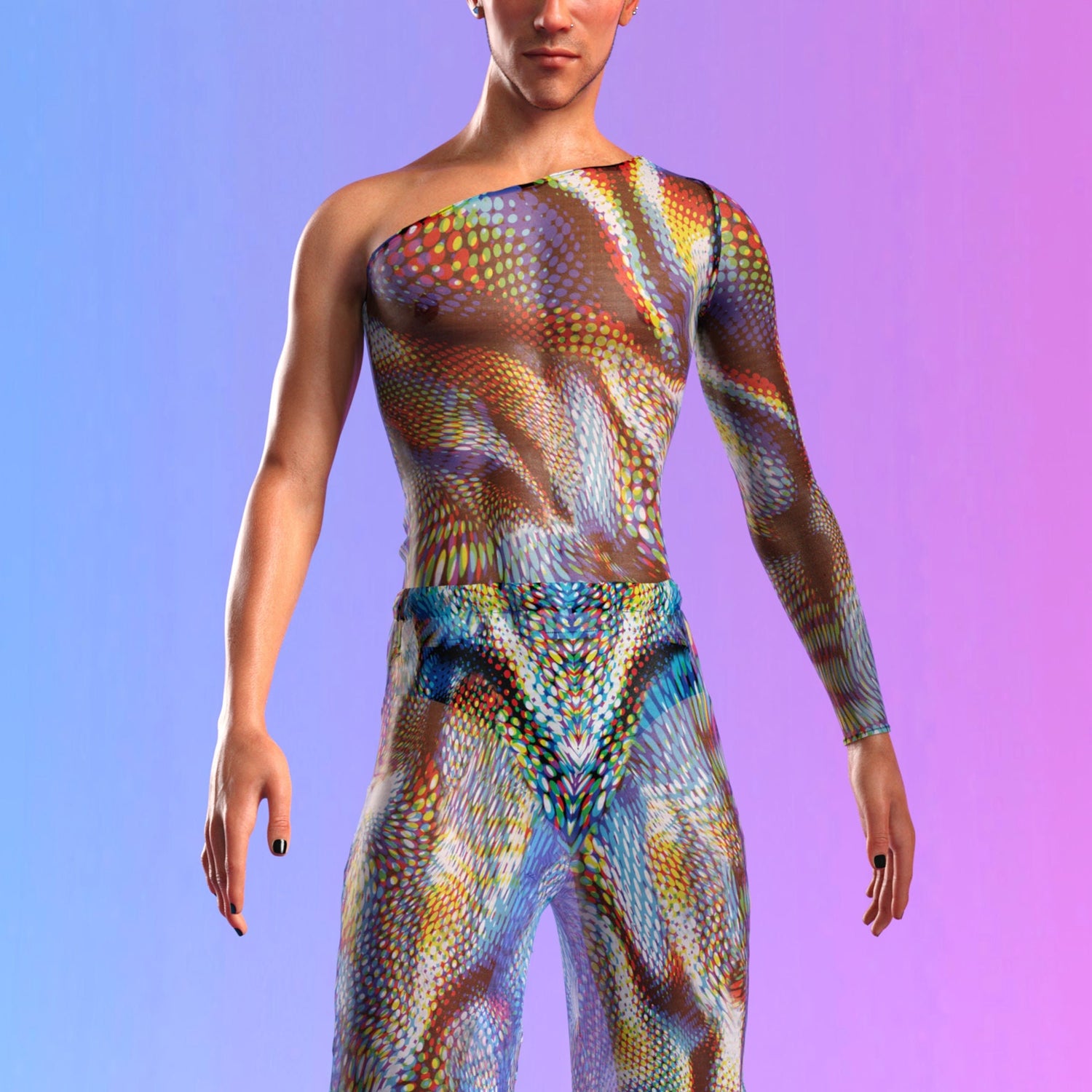 Supersonic Mesh Male Asymmetrical Set Rainbow