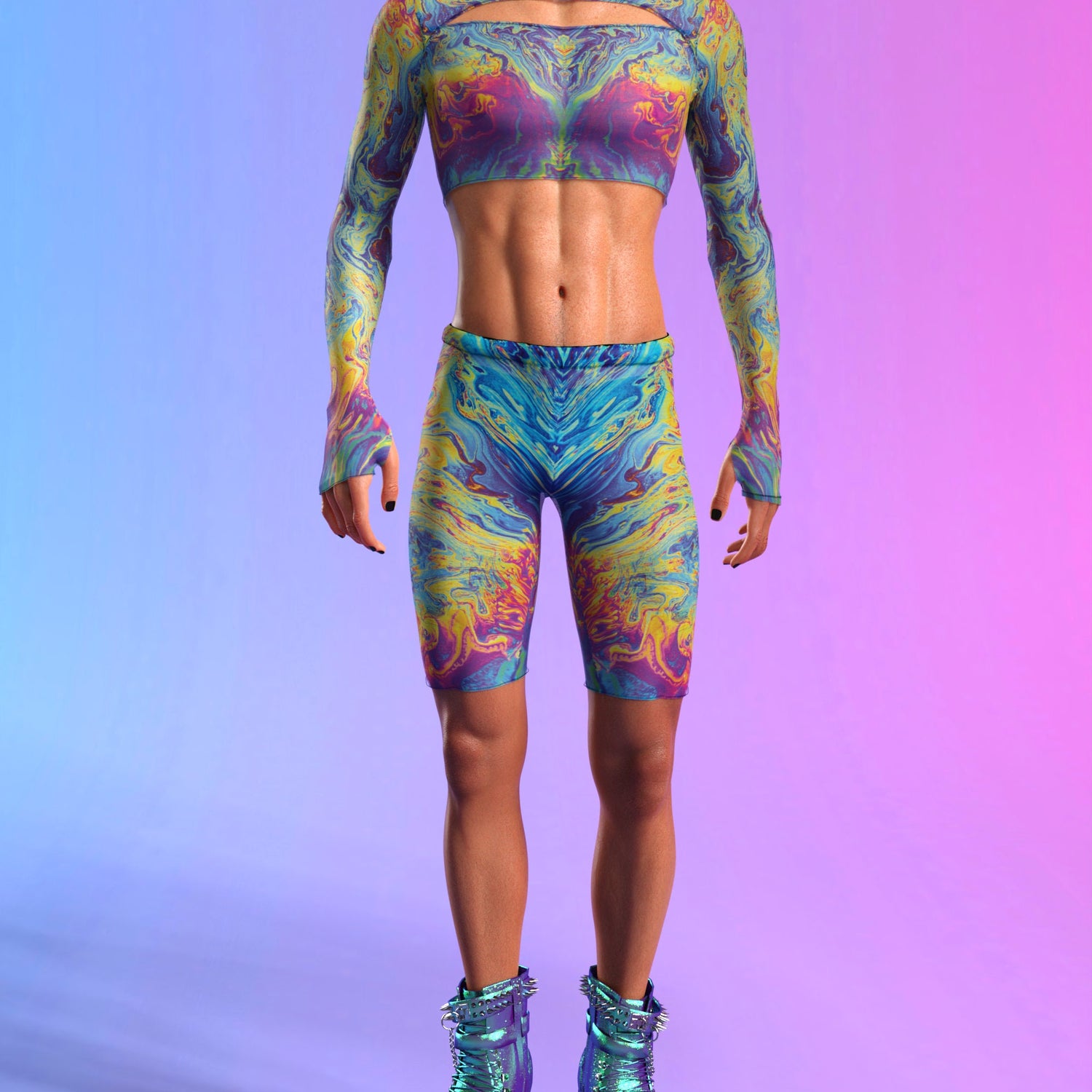 Intercepted Mesh Male Cutout Top Rainbow