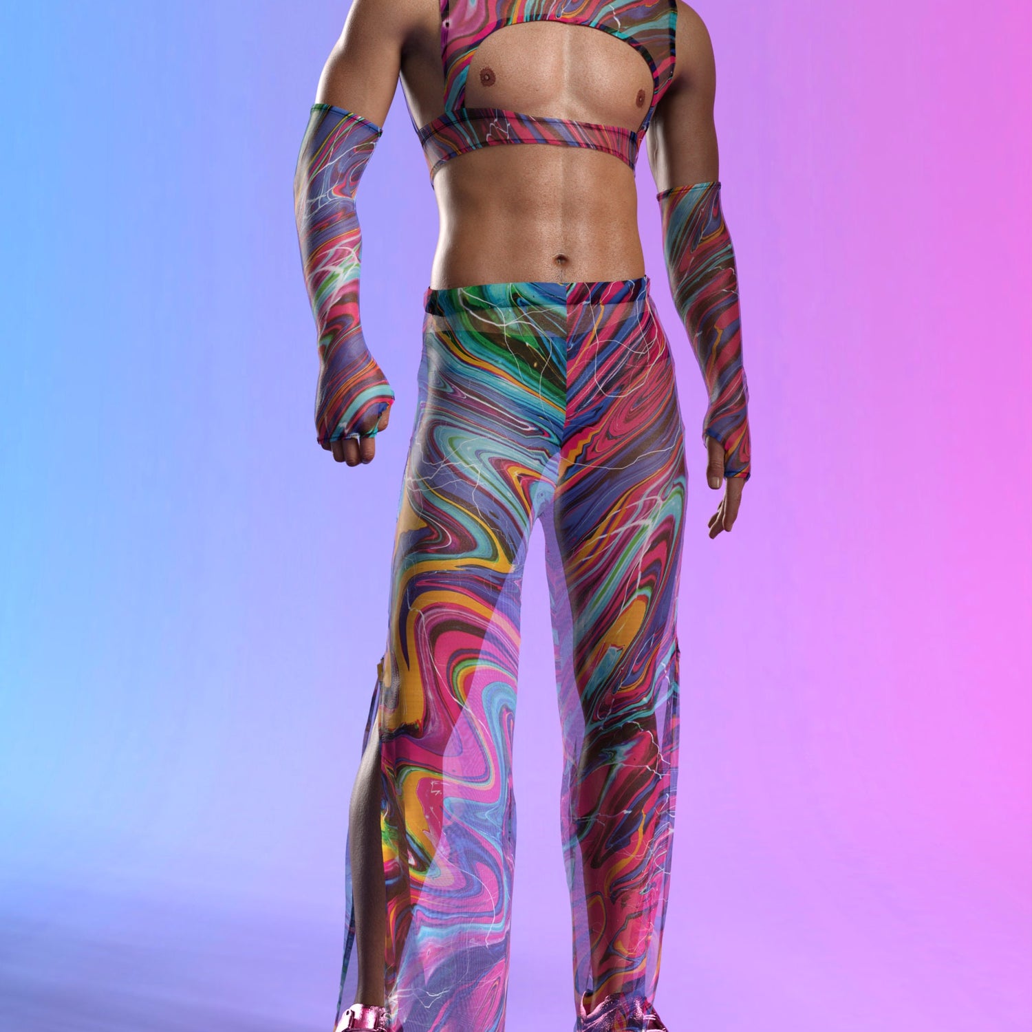Vivid Vortex Mesh Male Split Pants 3