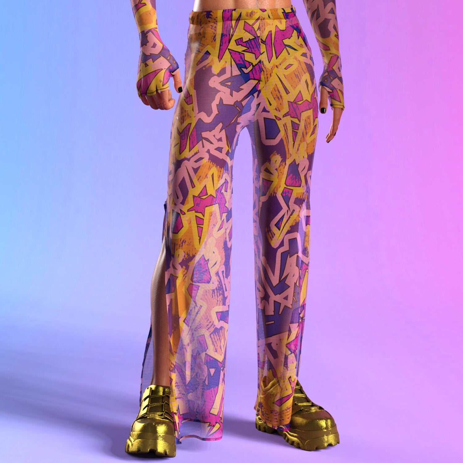 Xperiment Mesh Male Split Pants Yellow