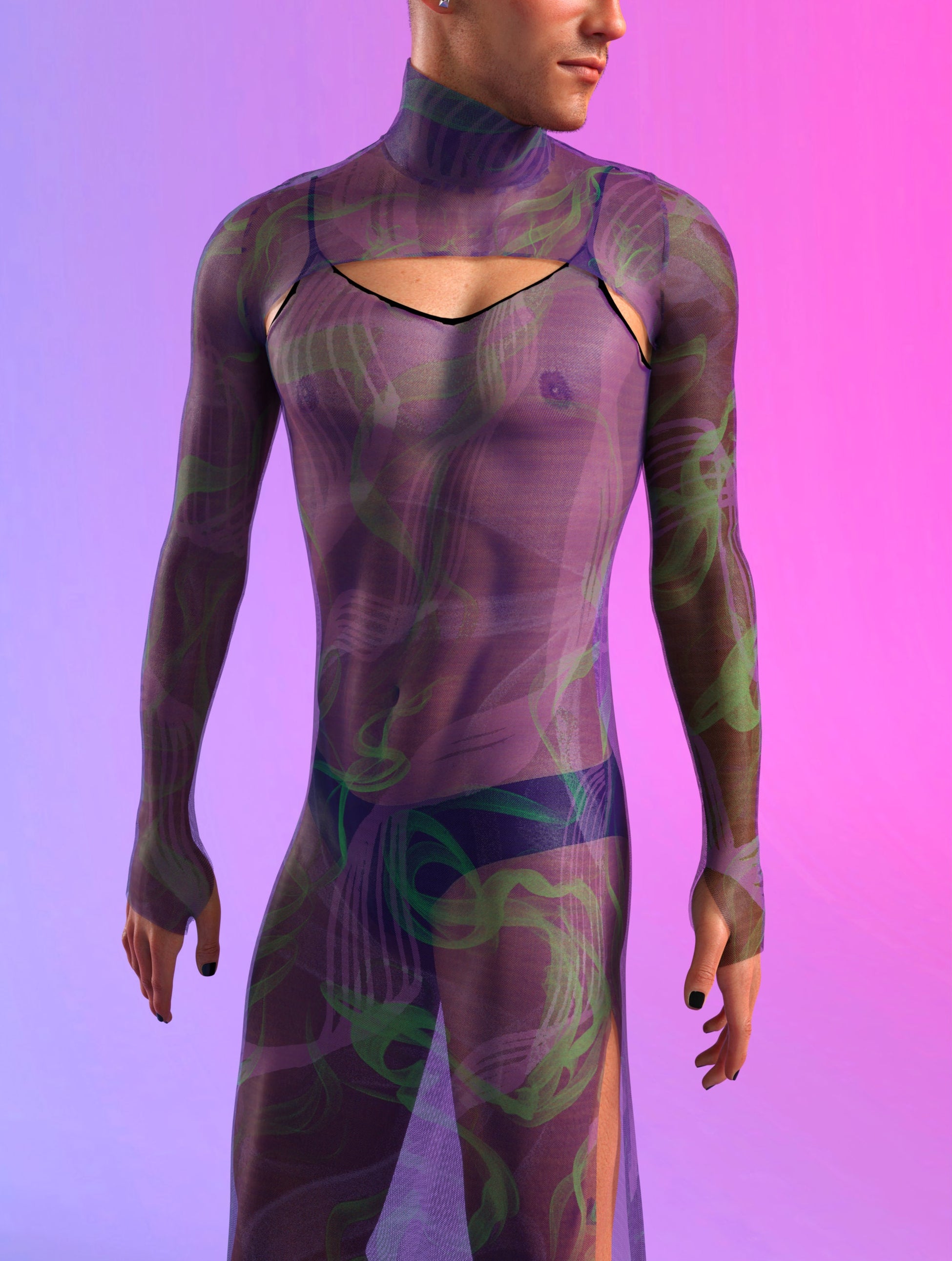 Electric Slide Dark Mesh Male Shrug Dress 1